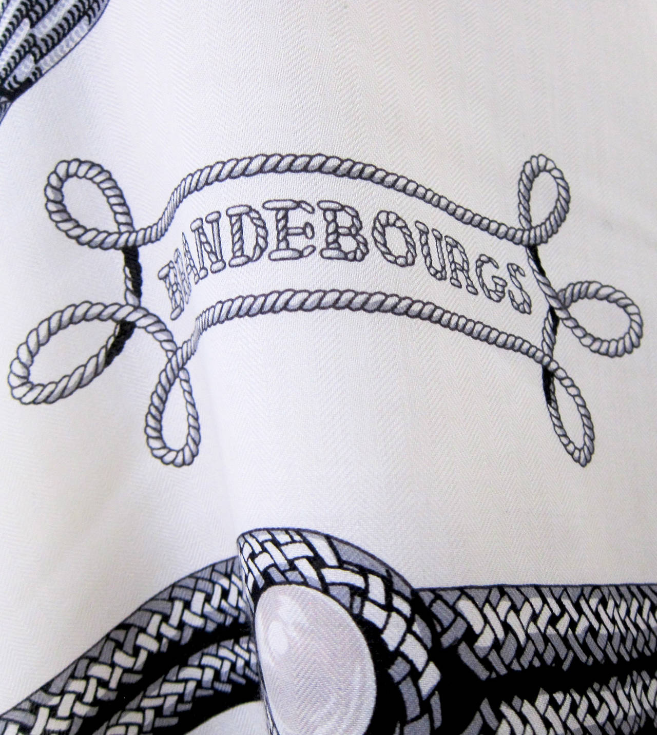 Hermes Brandebourgs Black White Cashmere Silk Shawl Scarf GM 140cm In New Condition In New York, NY