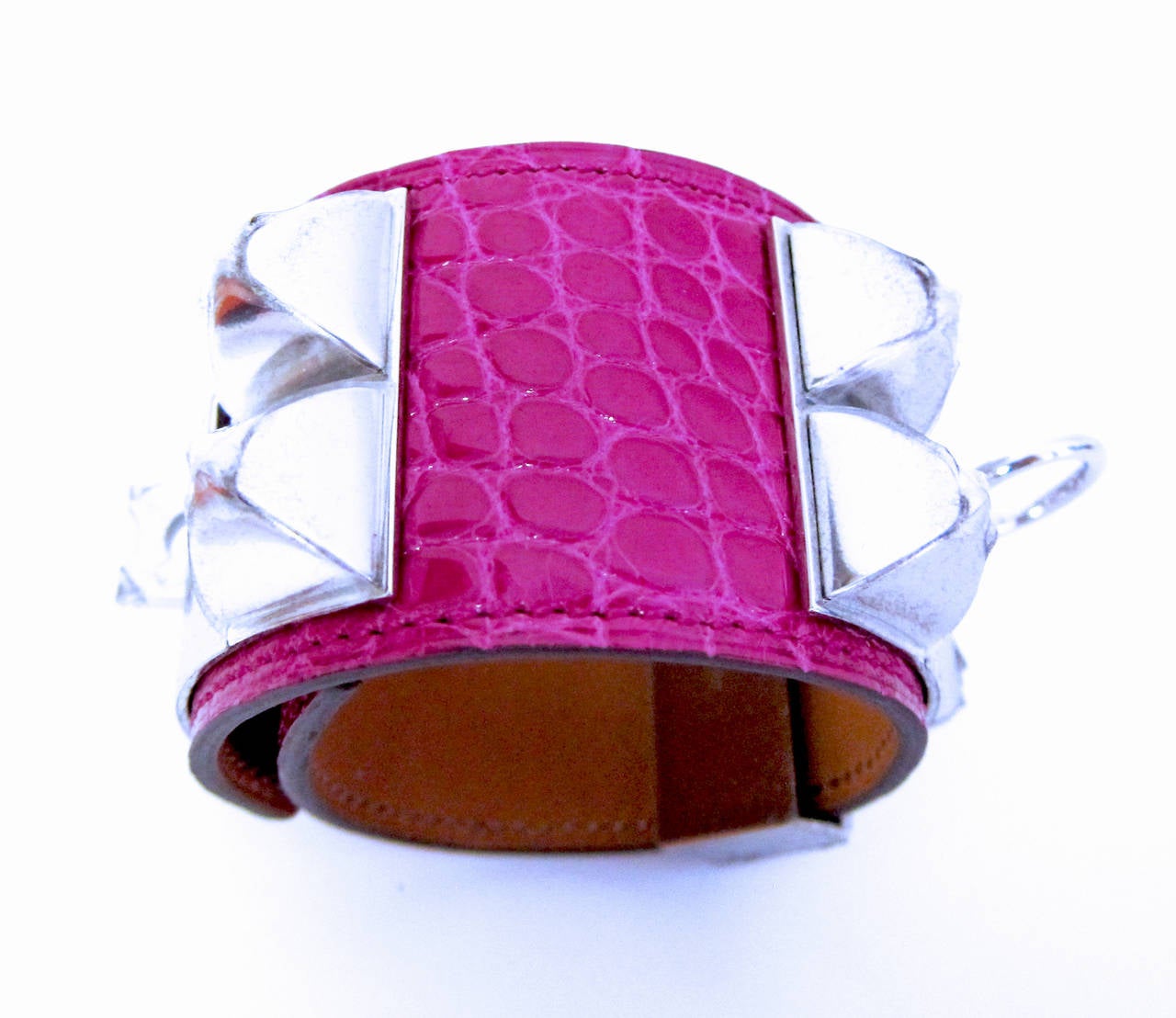 Hermes Rose Scheherazade Collier de Chien CDC Hot Neon Pink Croc Krokodil Croc Gator