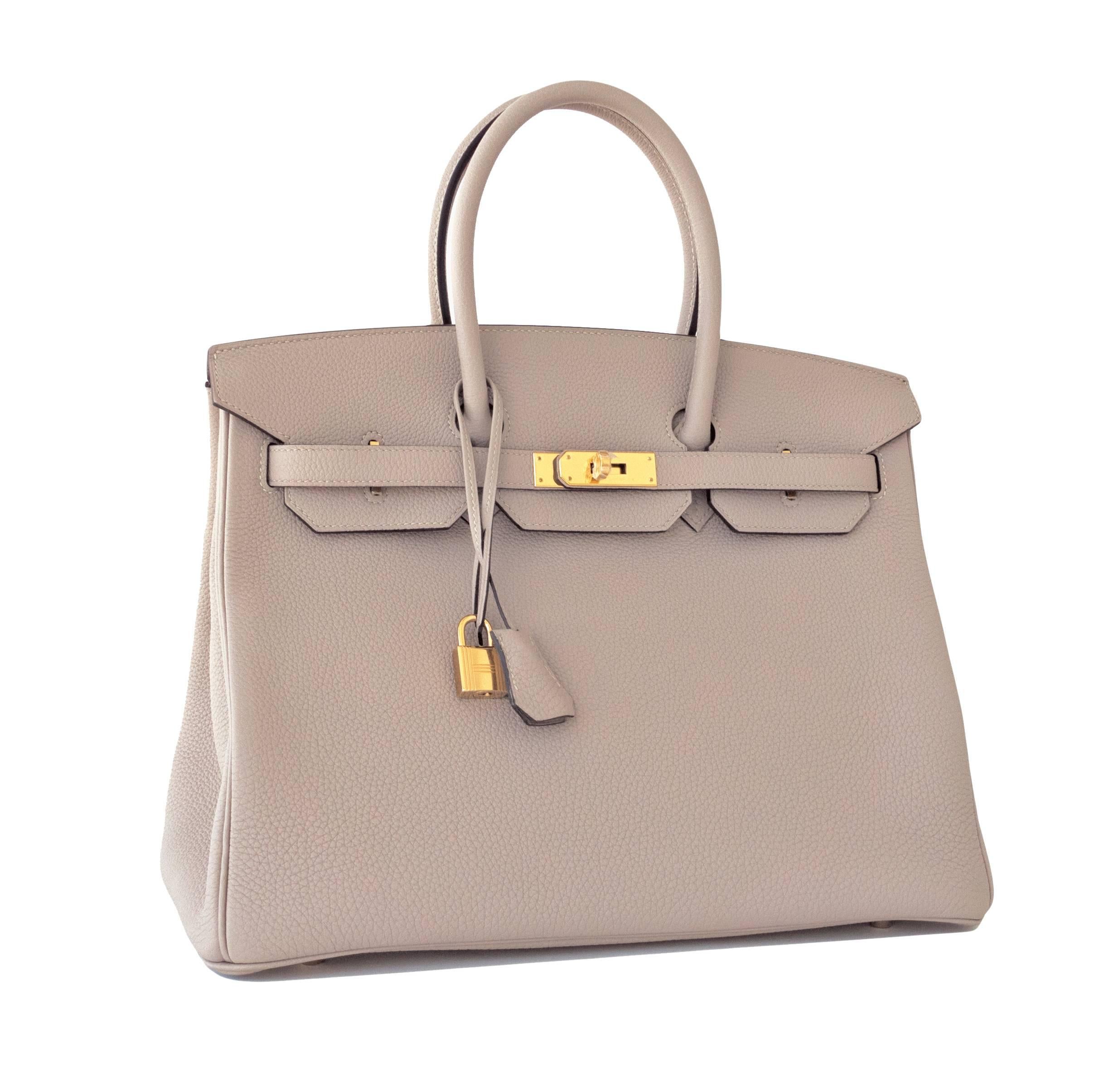 Women's Hermes Gris Tourterelle 35cm Dove Grey Togo Birkin Gold GHW Tote Bag Chic 