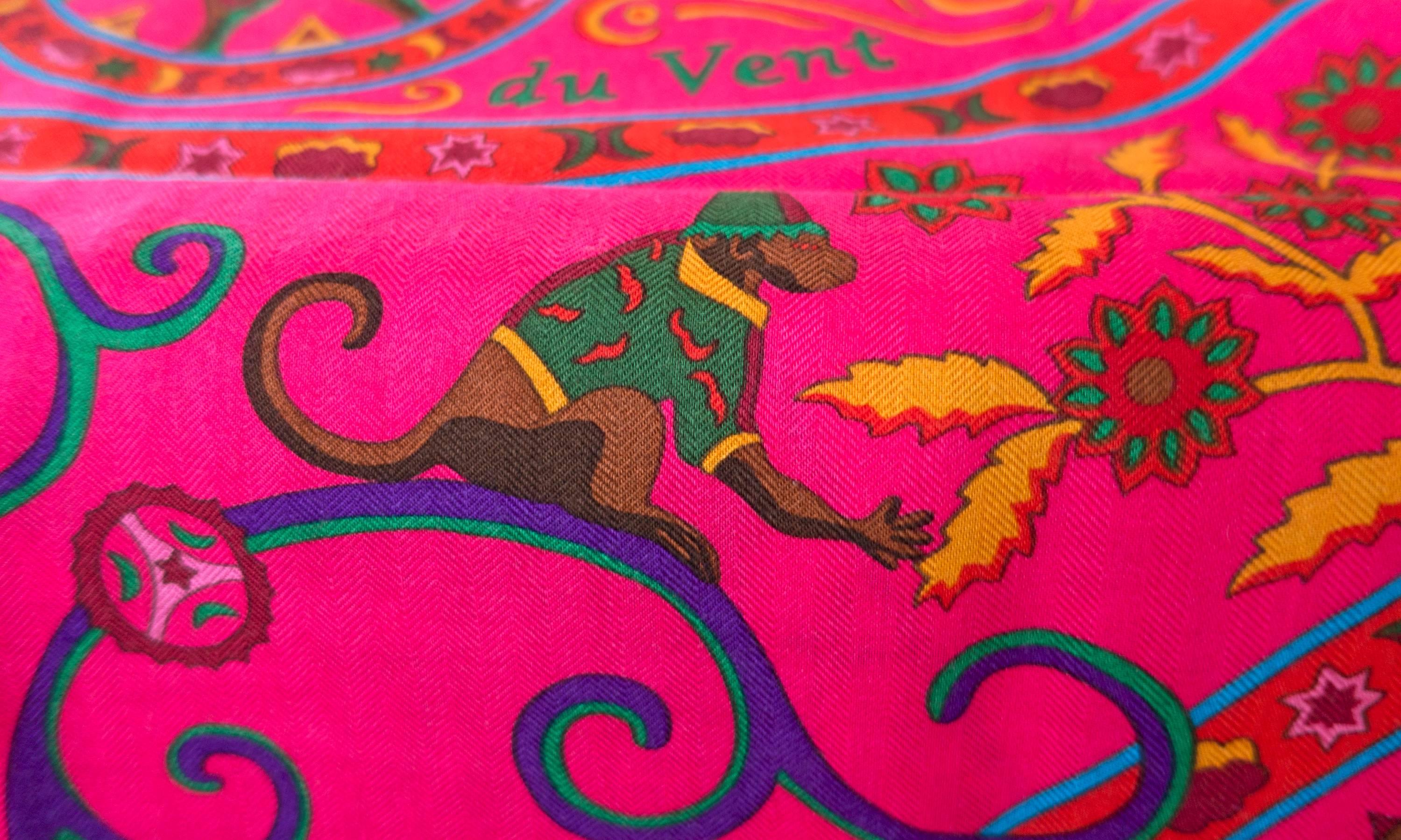 Women's Hermes Peuple Du Vent Rose Orange Pink Cashmere Silk Shawl Scarf GM Gorgeous