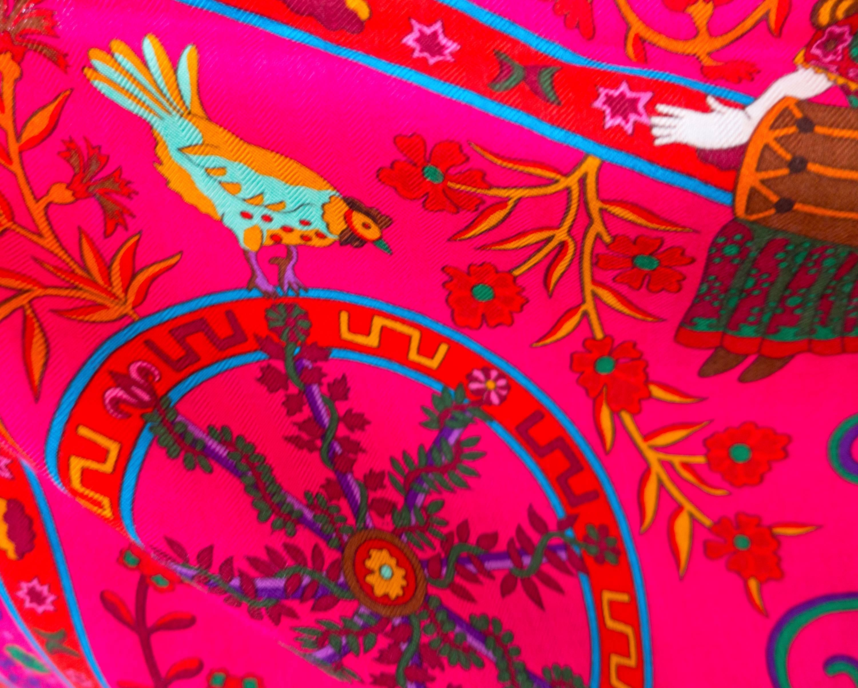 Hermes Peuple Du Vent Rose Orange Pink Cashmere Silk Shawl Scarf GM Gorgeous 1