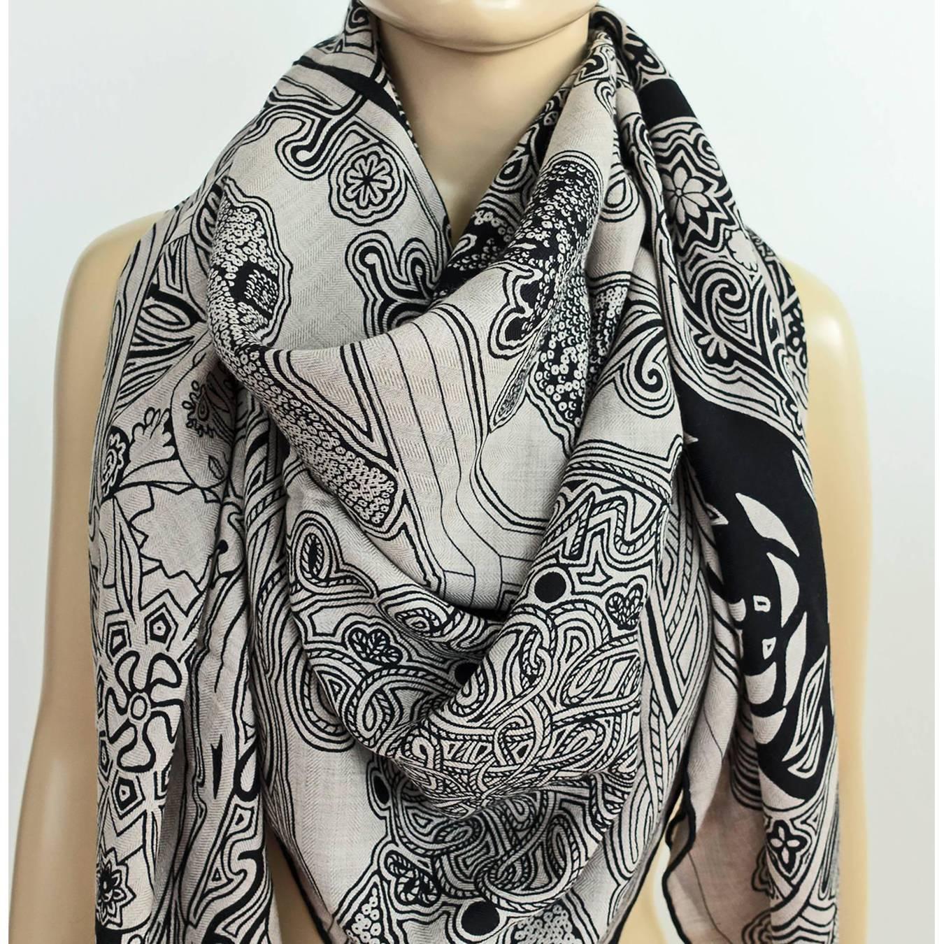 Hermes L\u0026#39;Arbre du Vent Cashmere Silk Shawl Scarf Unisex GM 140cm ...  