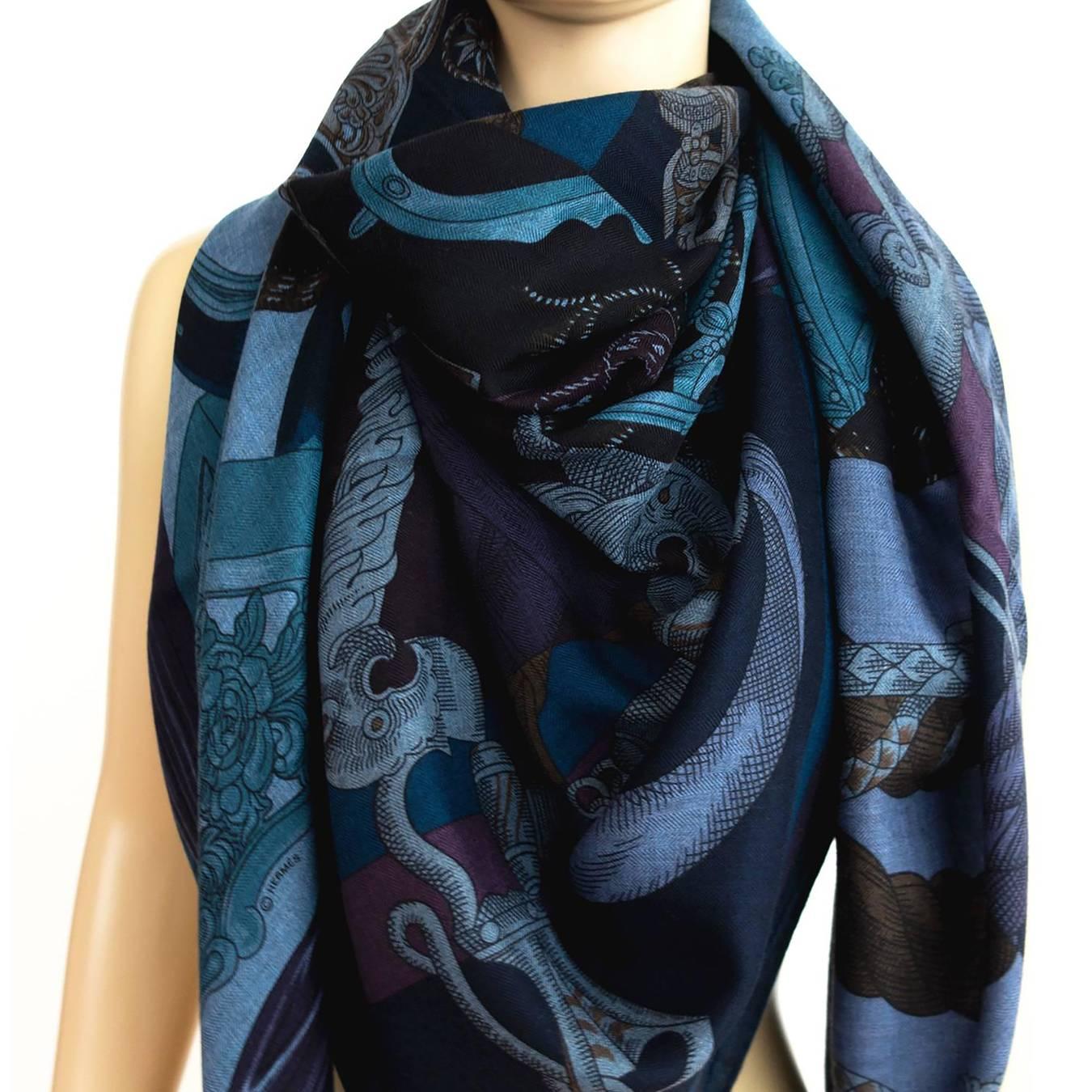 Hermes Cavalleria D'Etriers Cashmere Silk Shawl Scarf GM Fabulous 1