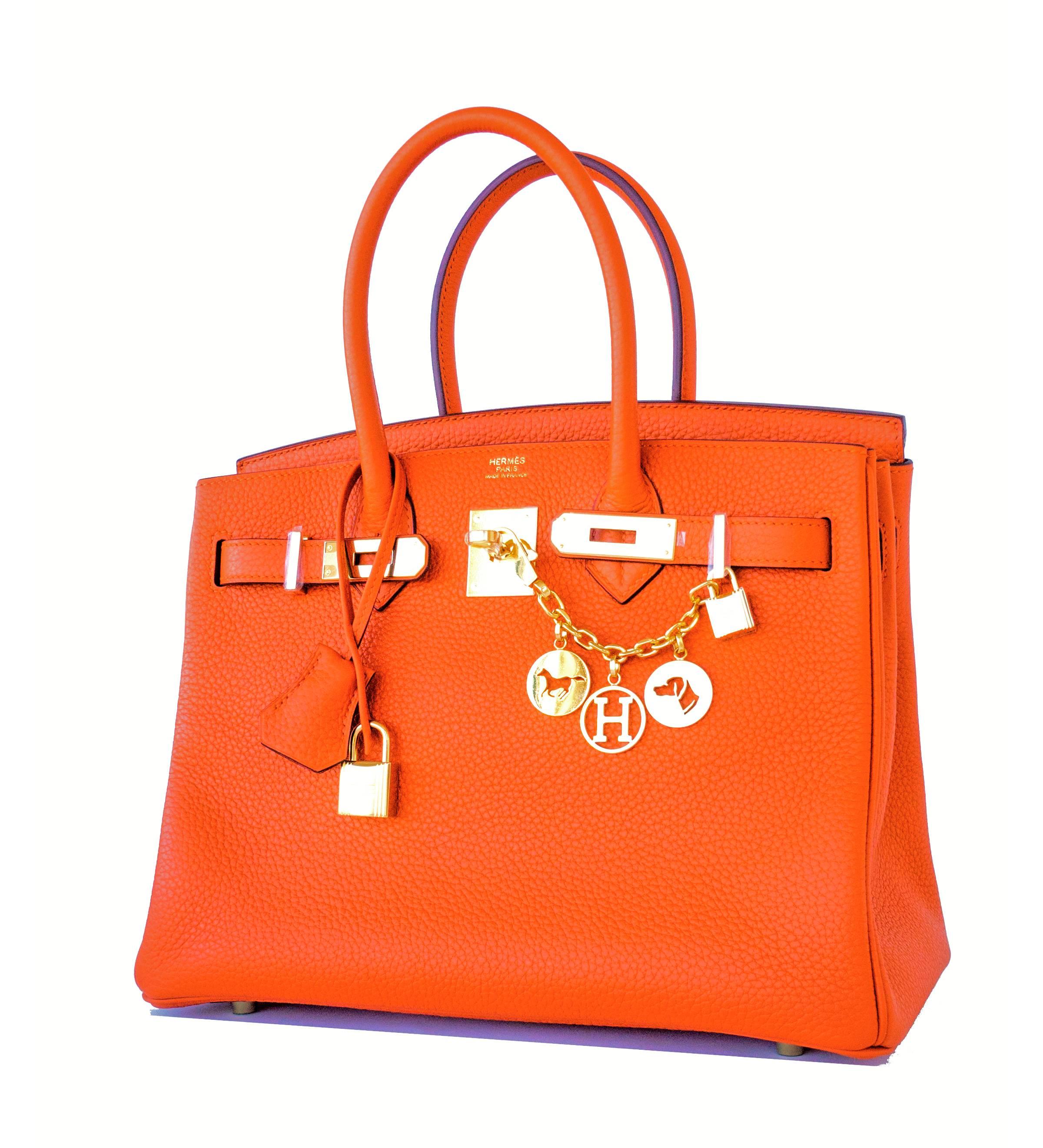 Women's Hermes Orange 30cm Birkin Gold GHW Satchel Tote Bag Gorgeous
