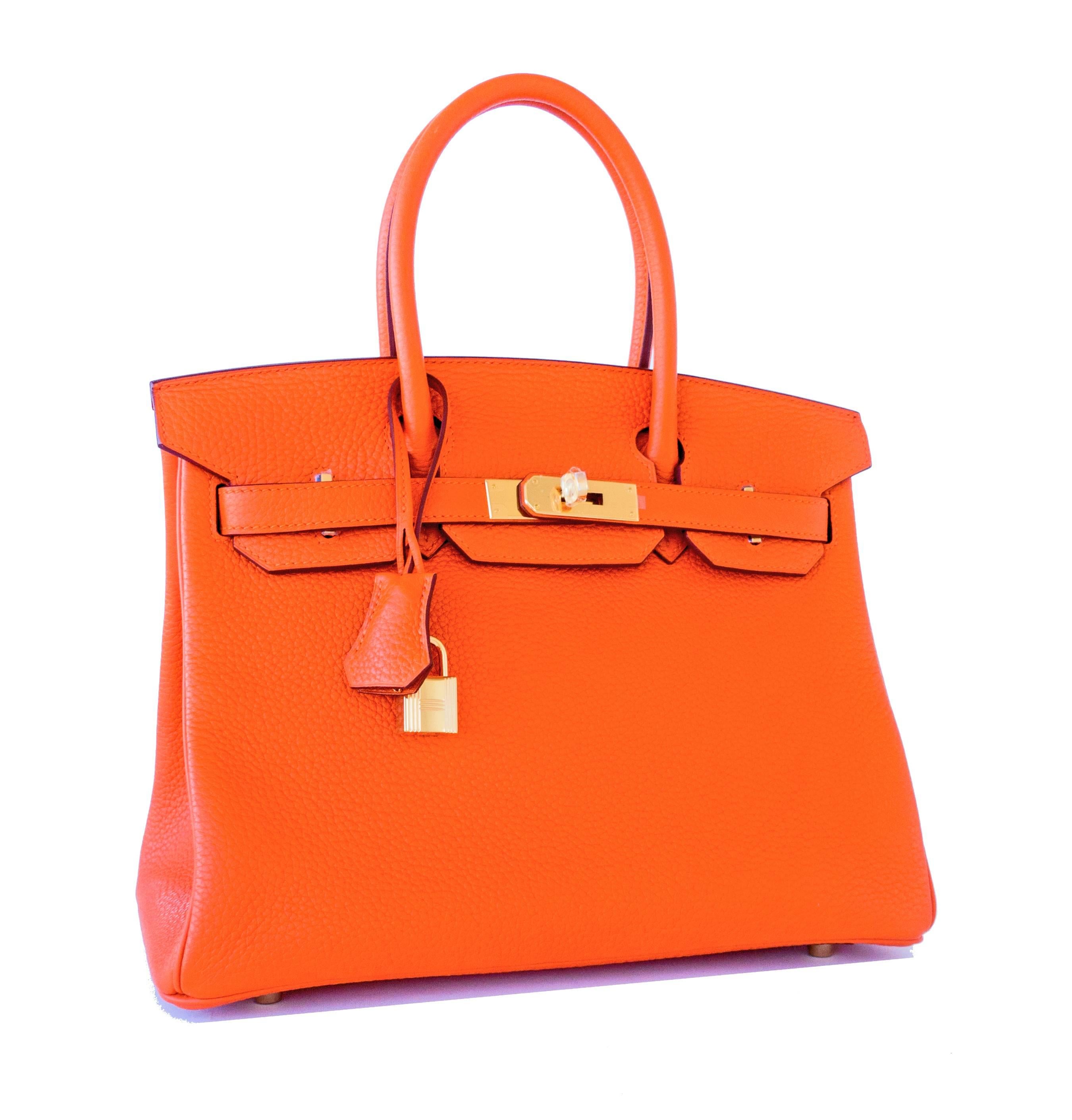 Hermes Orange 30cm Birkin Gold GHW Satchel Tote Bag Gorgeous In New Condition In New York, NY
