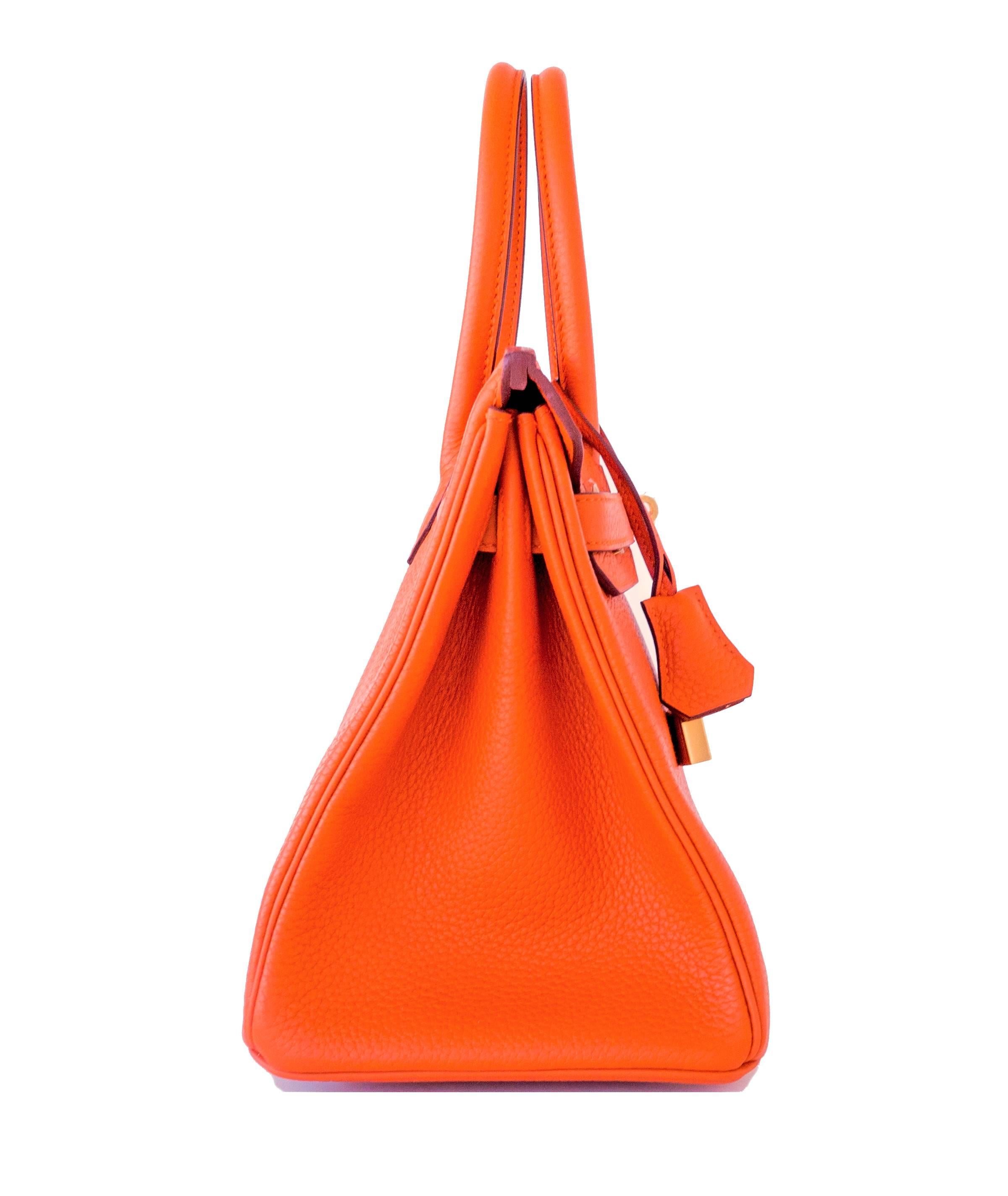 Hermes Orange 30cm Birkin Gold GHW Satchel Tote Bag Gorgeous 1