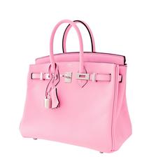 Hermes Rose Sakura Pink 25cm Swift Leather Birkin Satchel Bag Jewel