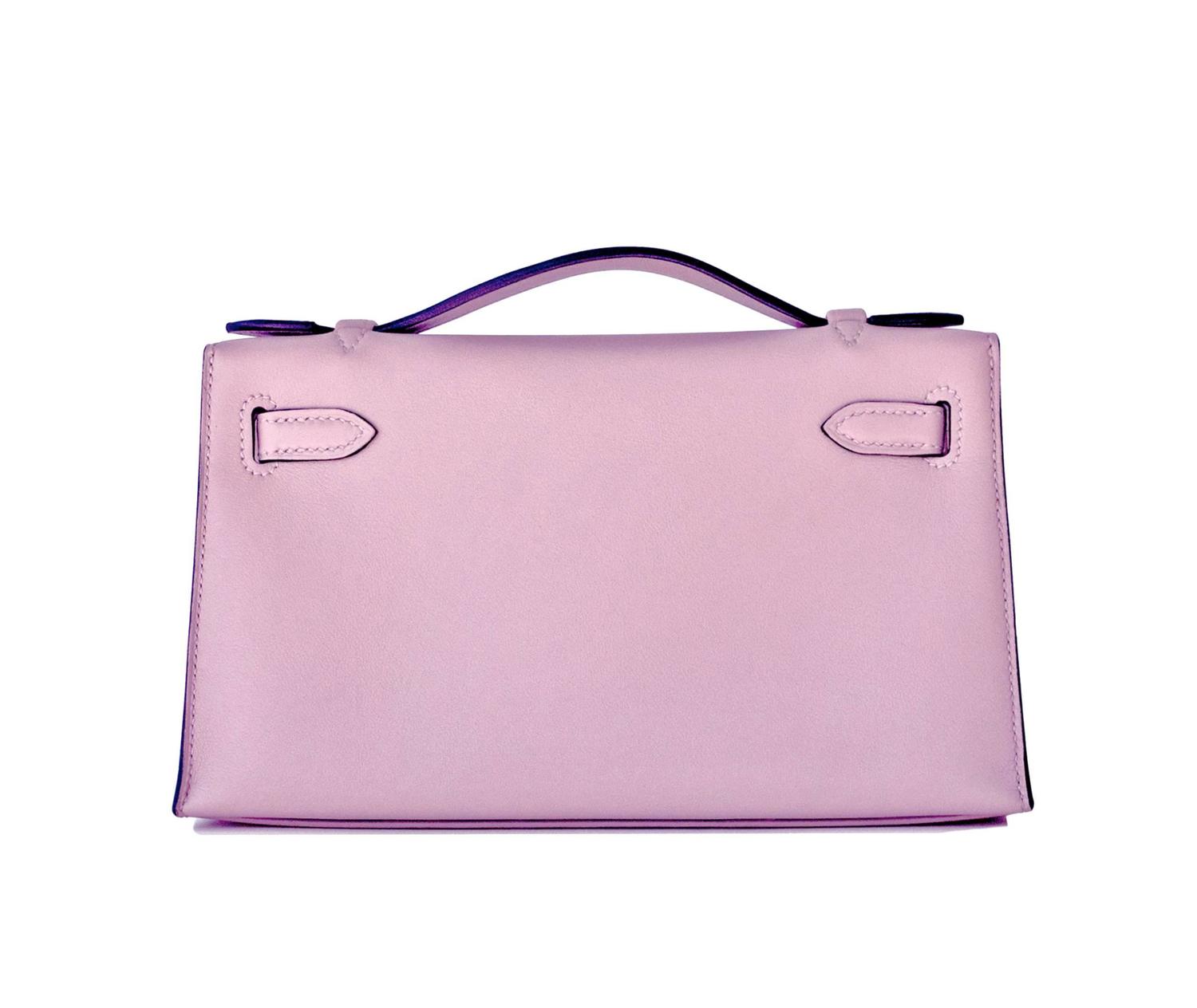 Hermes Glycine Kelly Pochette Cut Clutch Bag Palladium Lavender ...