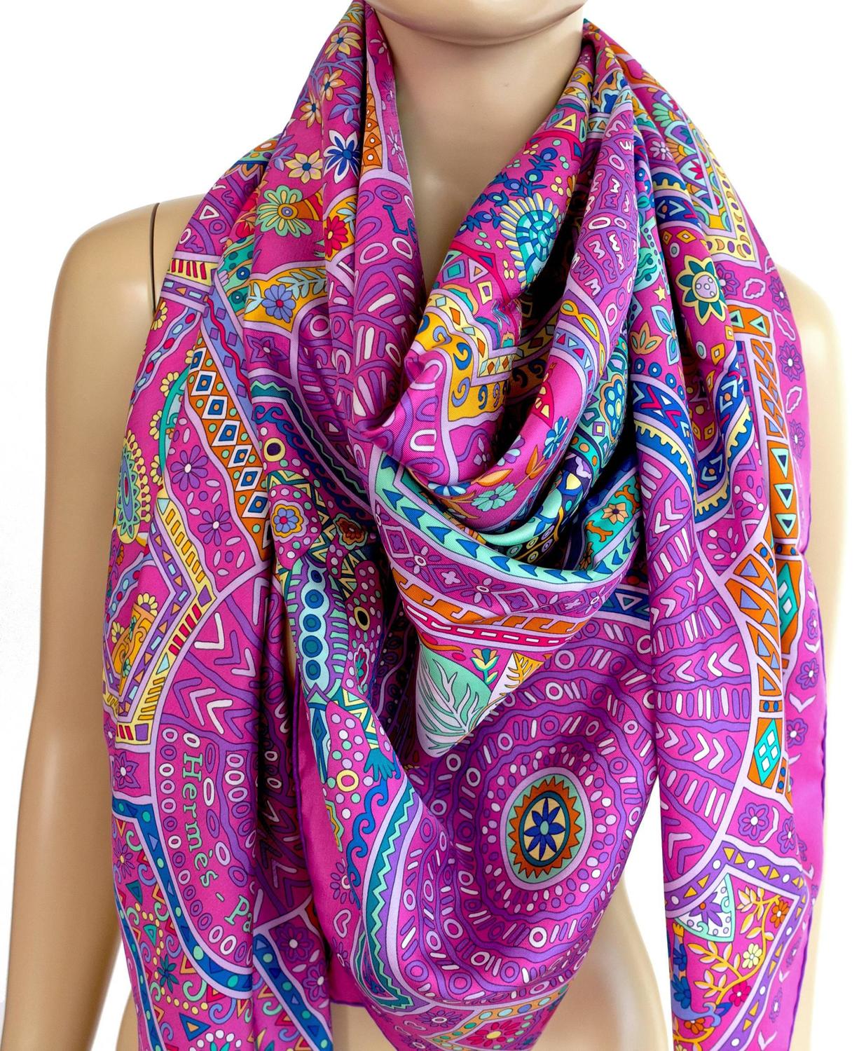 Hermes Secret Paths Silk Shawl Carre GM 140cm Purple Pink Divine ...  