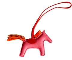Hermes Rose Azalea Pink Orange Rodeo Birkin Kelly Bag Charm Agneau Rare Color