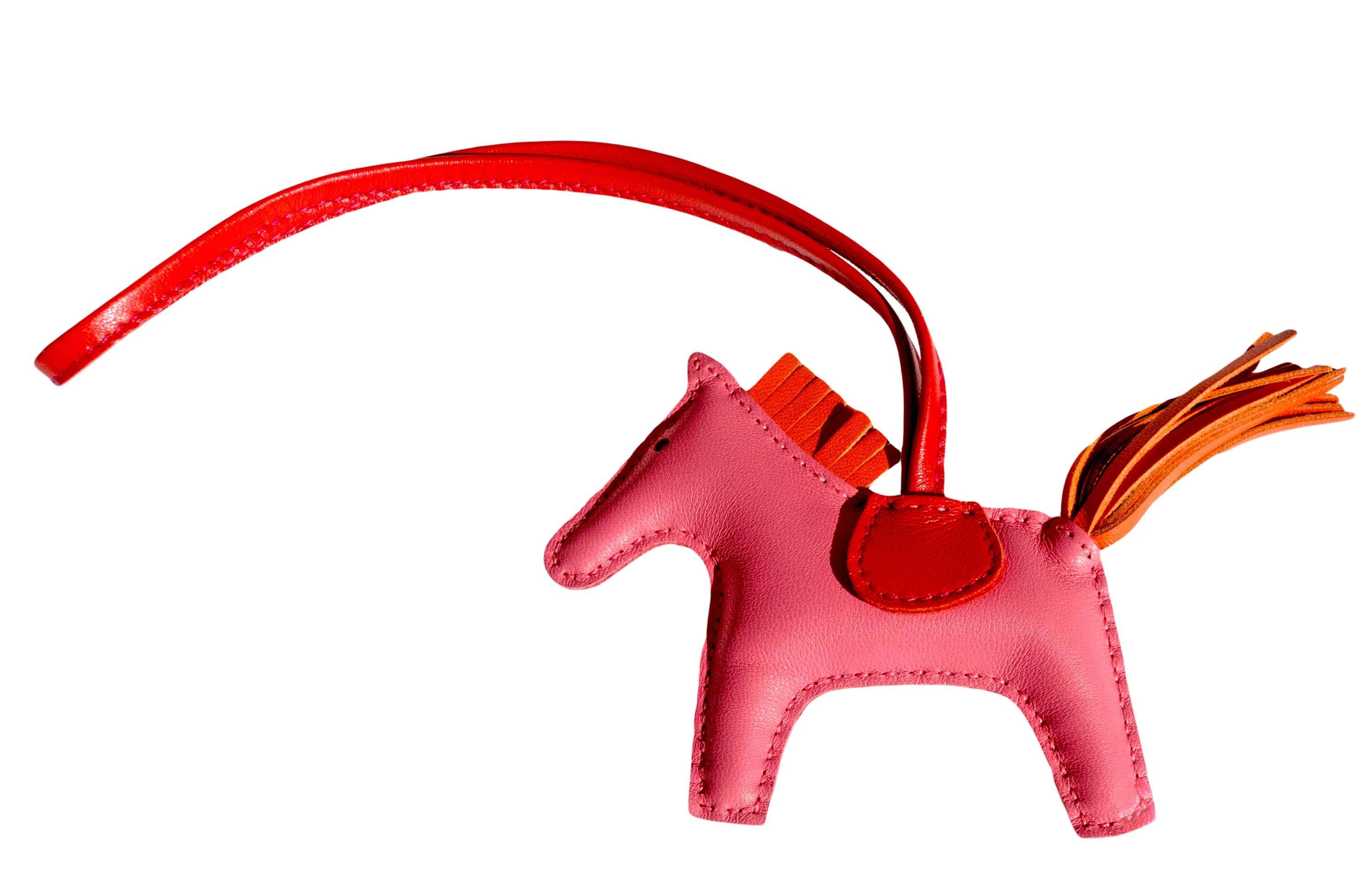 Femenino o masculino Hermes Rosa Azalea Rosa Naranja Rodeo Birkin Kelly Bag Charm Agneau Rare Color