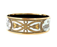 Hermes Printed Horse White Gold Enamel Bracelet Bangle 70