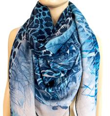 Hermes Blue Grey Panther Cashmere Silk Shawl Scarf Carre GM Amaze Spring