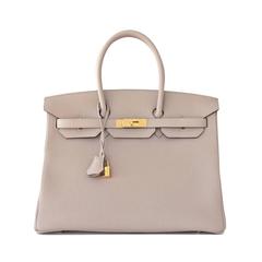 Hermes Gris Tourterelle 35cm Dove Grey Togo Birkin Gold GHW Tote Bag Chic