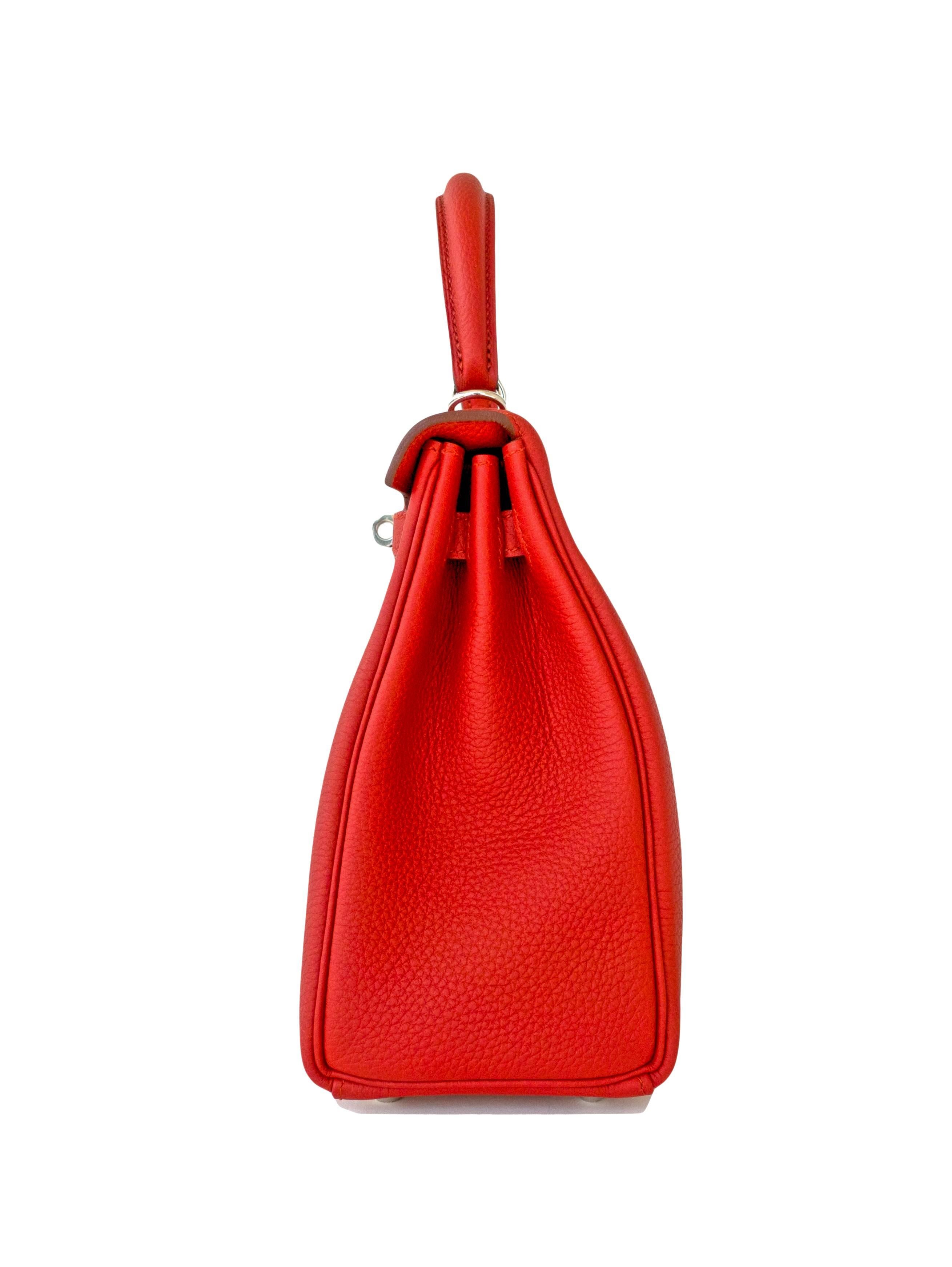 Hermes Vermillion 25cm Lipstick Red Togo Mini Kelly Bag Palladium Rare Jewel 1