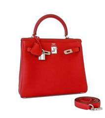 Hermes Vermillion 25cm Lipstick Red Togo Mini Kelly Bag Palladium Rare Jewel