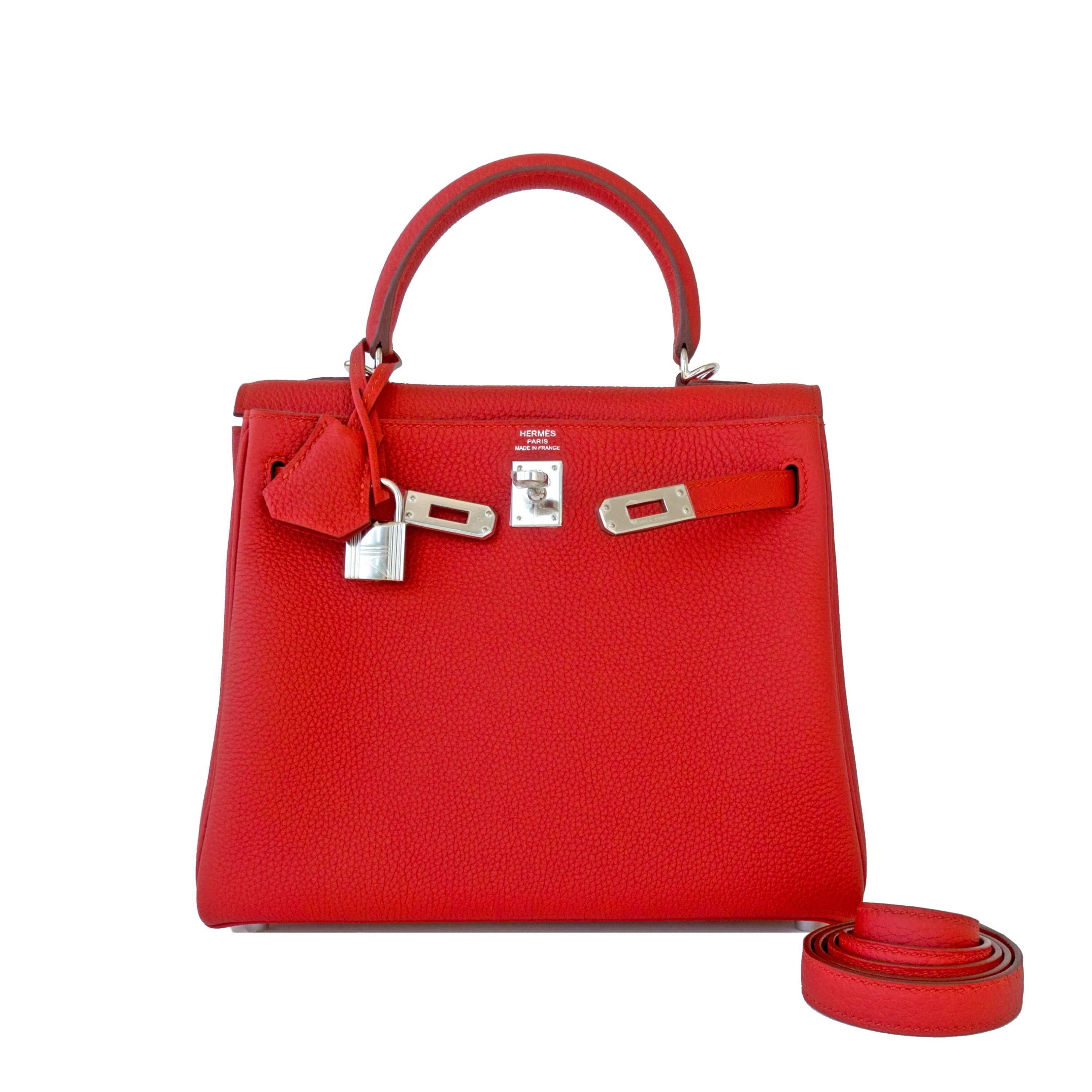 Hermes Vermillion 25cm Lipstick Red Togo Mini Kelly Bag Palladium Rare Jewel 3