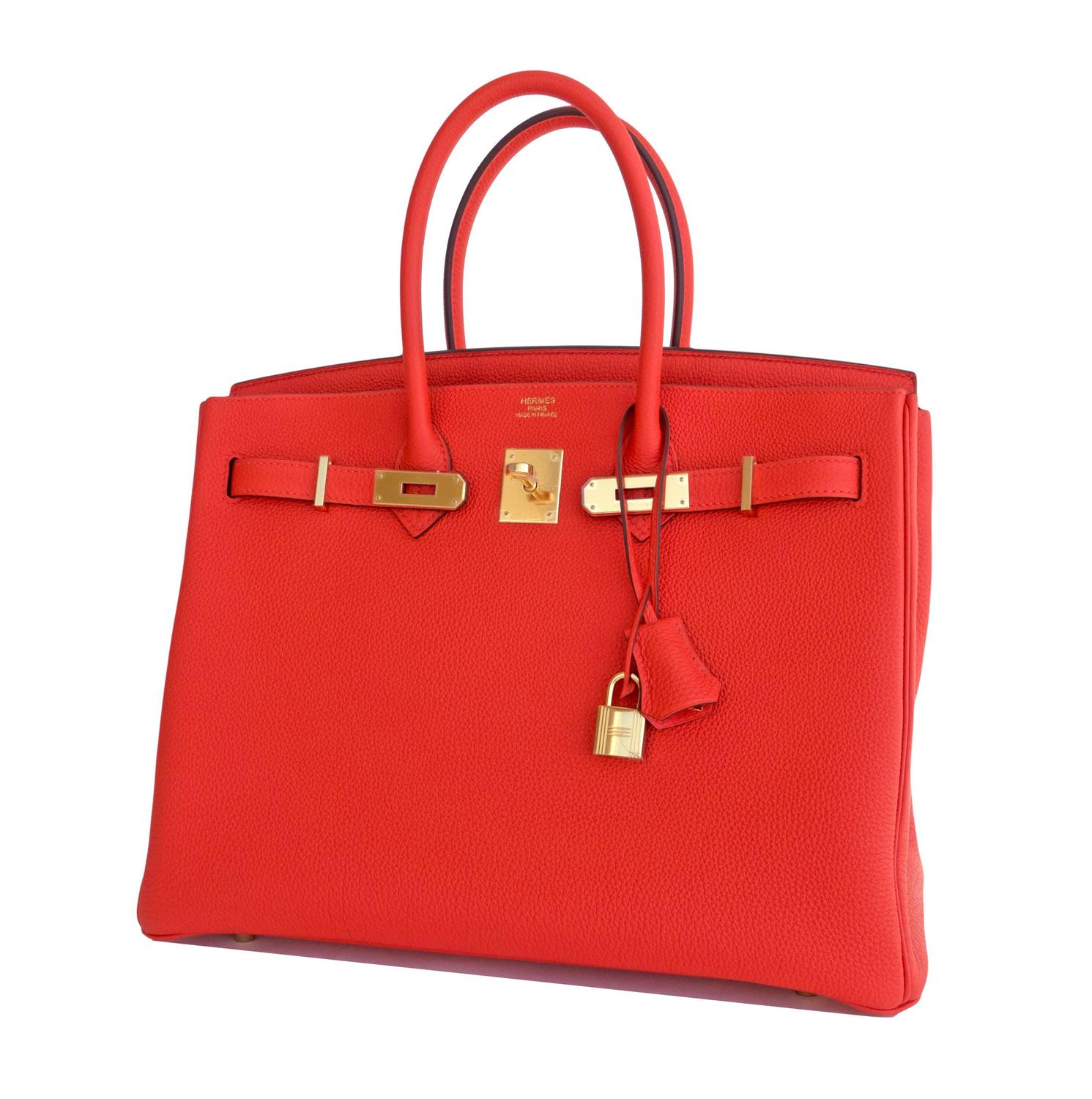 Hermes Capucine Red-Orange 35cm Togo Birkin Gold GHW Tote Bag ...