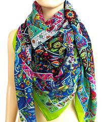 Hermes Au Pays des Oiseaux Fleurs Cashmere Silk Shawl GM Scarf Green Amazing