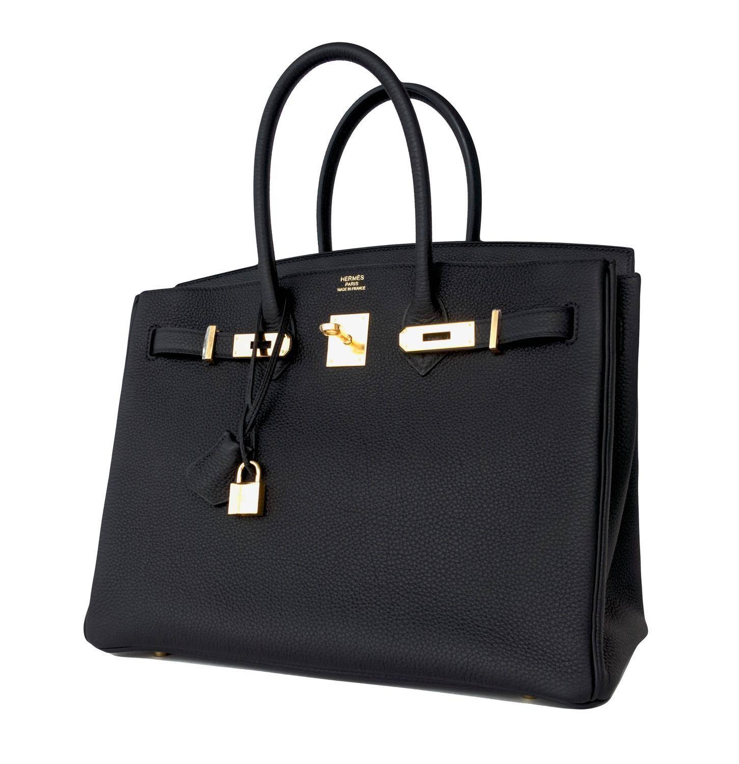 Celeb Fave Hermes Black Togo 35cm Birkin Gold Hardware GHW Power Birkin
Brand New in Box. Pristine Condition.  
Store fresh 2016 production bag with new interior X Stamp! 
Perfect gift!  Comes with lock, keys, clochette, sleeper, raincoat, and