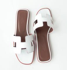Hermès White Oran Leather Box Calfskin Sandals Orans Size 39 Summer