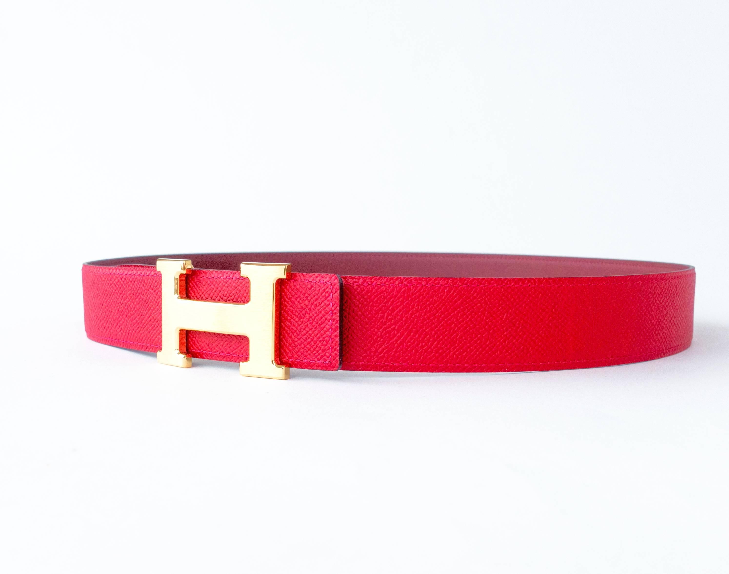 Hermes Rouge Casaque Gold Buckle Rouge H Red 85cm H Constance Belt Kit  In New Condition In New York, NY