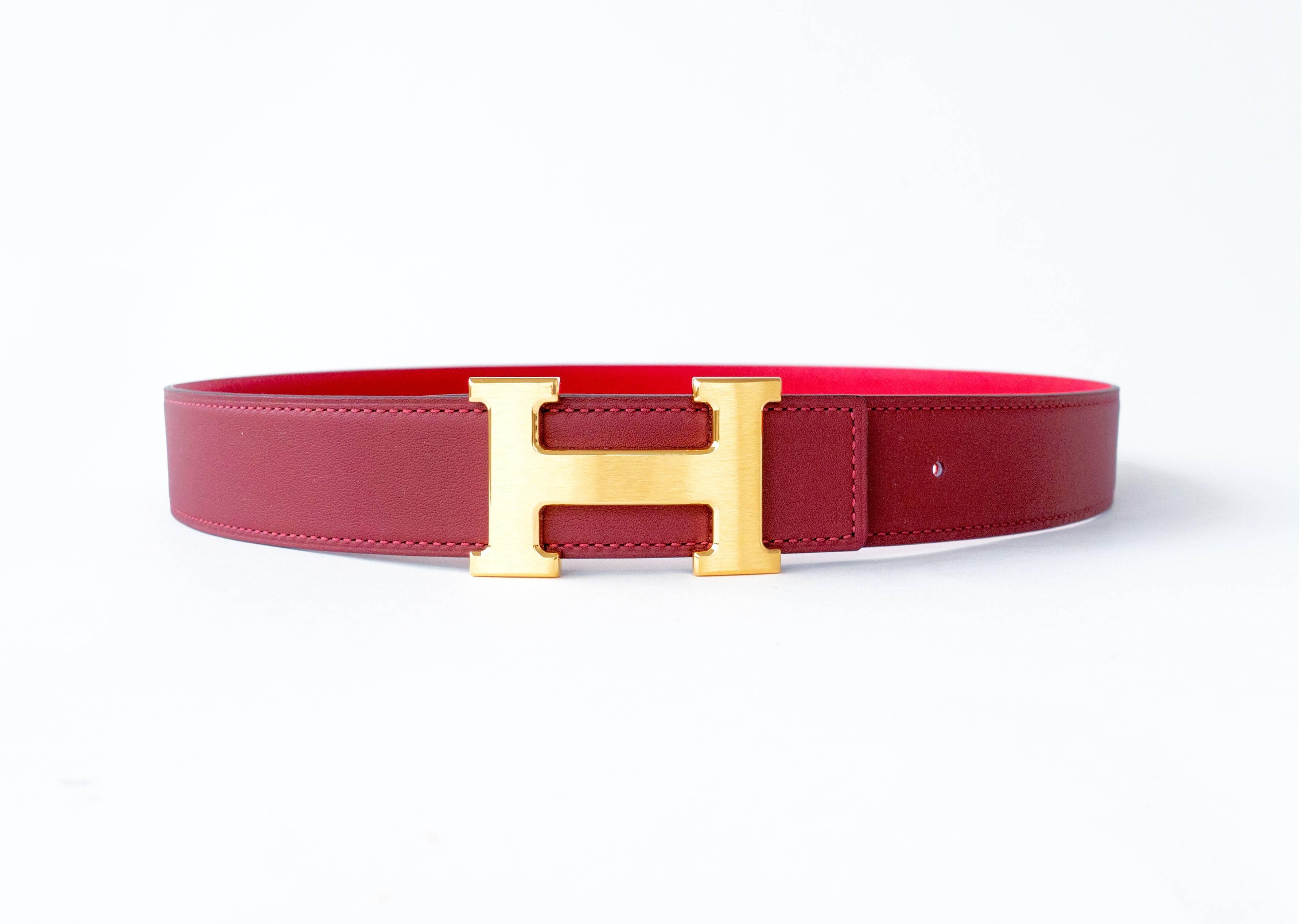 Hermes Rouge Casaque Gold Buckle Rouge H Red 85cm H Constance Belt Kit 
Store fresh. Pristine condition. 
Perfect gift! Comes full set with Hermes belt strap, belt buckle, sleeper for belt buckle, and orange Hermes belt box. 
One of the most