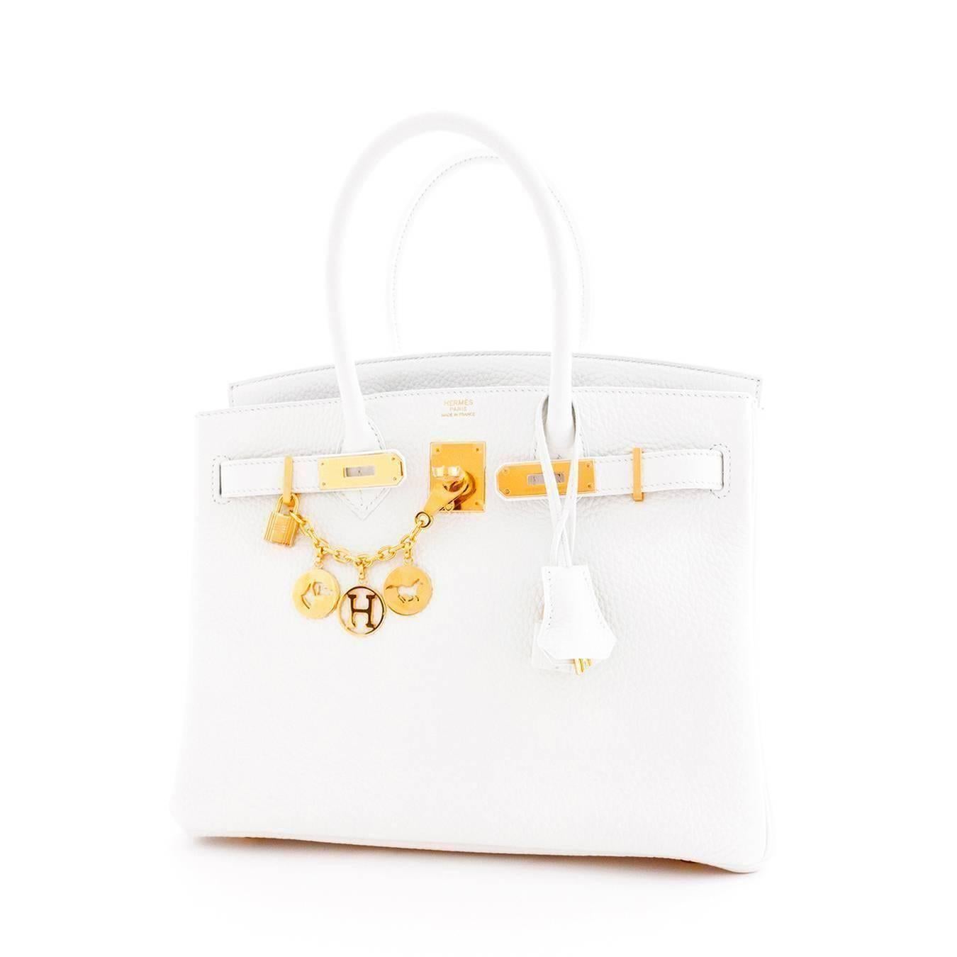 Hermes White Gold 30cm Birkin Bag GHW Rare Superb Summer
Brand New in Box. Store fresh in pristine condition (with plastic on hardware).
Comes with keys, lock, clochette, a sleeper for the bag, rain protector, Hermes ribbon, and original box. 