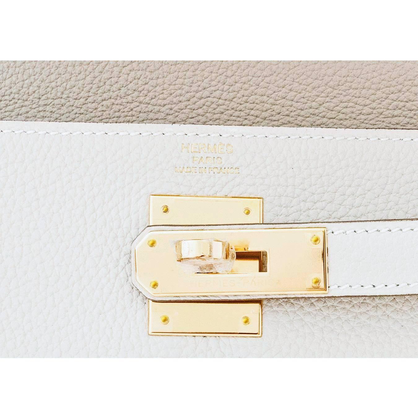 Hermes Craie Chalk Togo Off White 28cm Kelly Gold GHW Shoulder Bag Summer! In New Condition In New York, NY