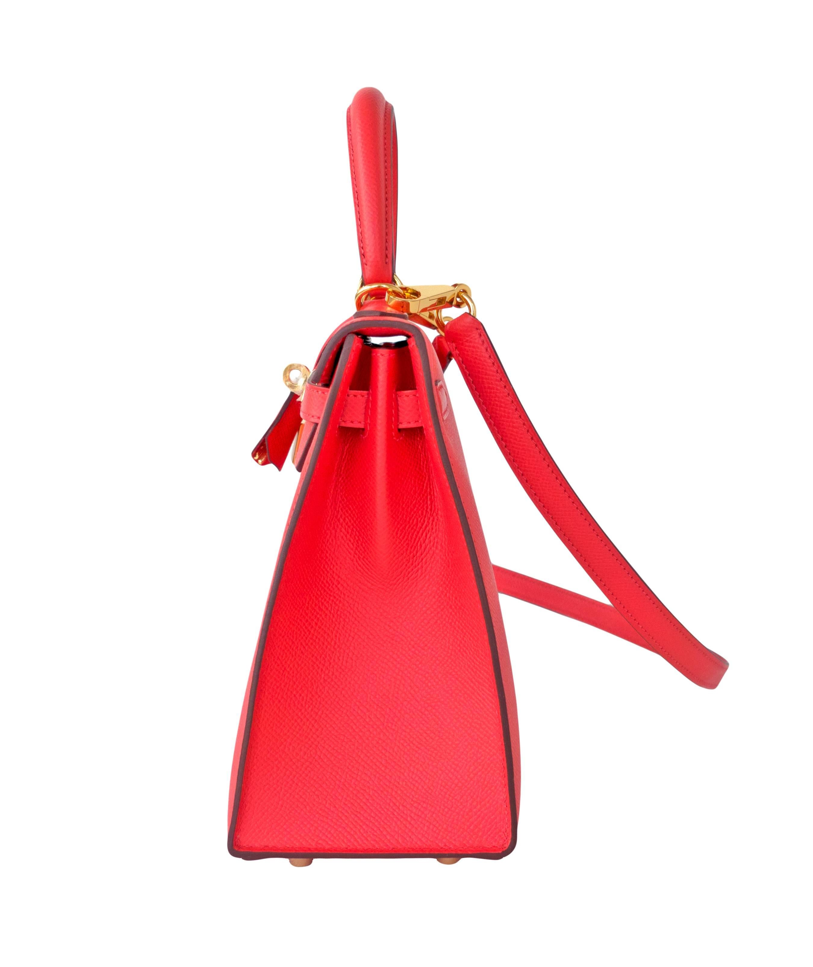 Hermes 25cm Rose Jaipur Coral Pink Red Sellier Epsom Kelly Bag Gold Jewel   1