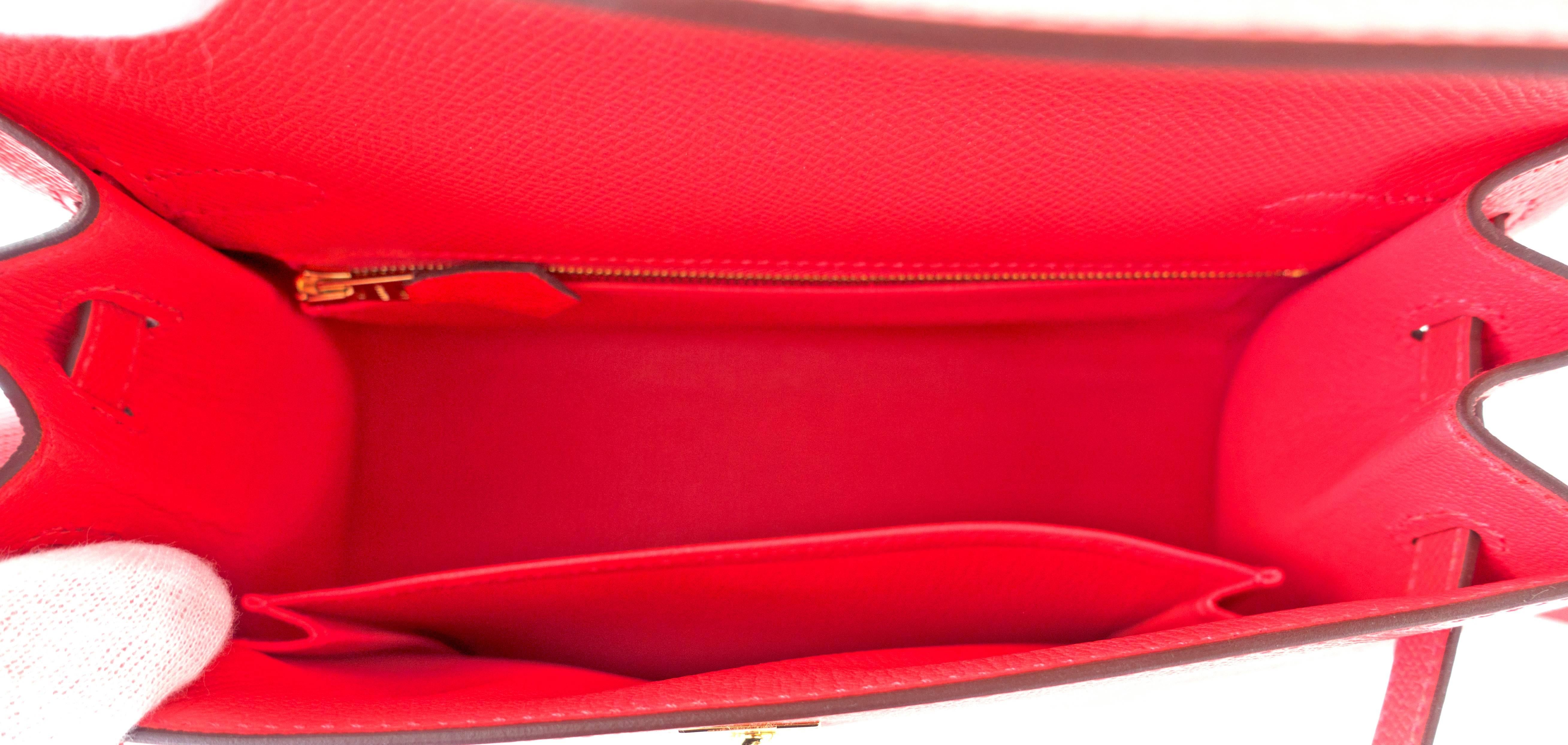 Hermes 25cm Rose Jaipur Coral Pink Red Sellier Epsom Kelly Bag Gold Jewel   3