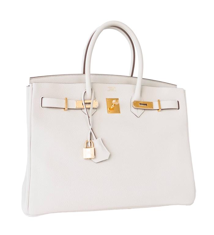 Hermes Craie Chalk 35cm Togo Birkin Gold GHW Tote Bag Elegant For Sale ...