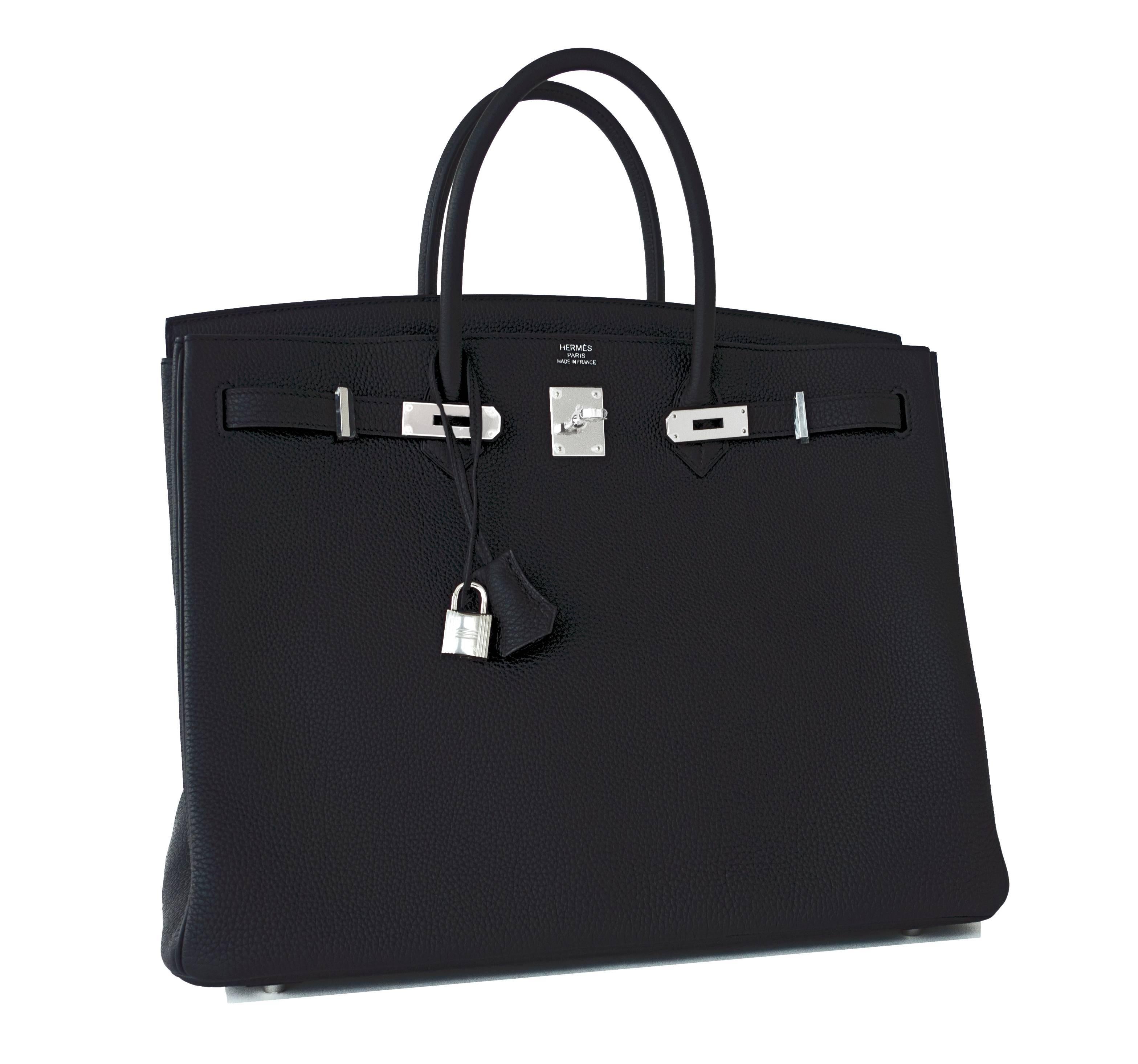 Hermes Black Togo 40cm Palladium Hardware PHW Modern Sleek Power Birkin
Very rare A Stamp production Black Birkin 40cm!
Brand New in Box.  Store Fresh.  Pristine Condition (with plastic on hardware).  
Perfect gift! Comes with lock, keys, clochette,