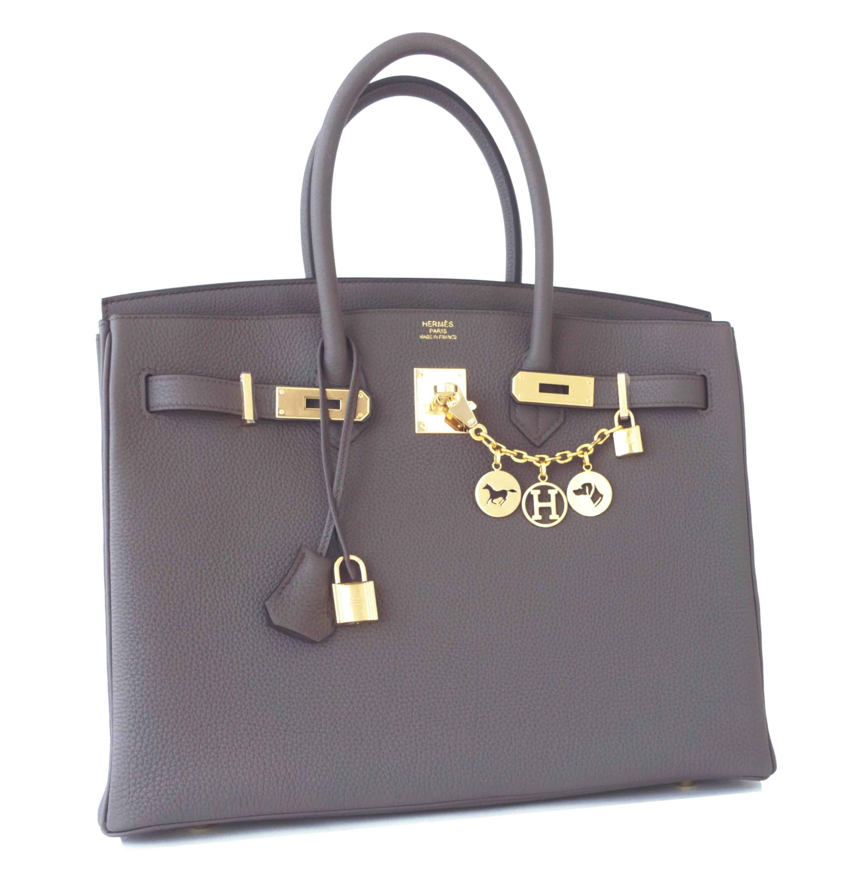Hermes Etain Togo Tin Grey 35cm Birkin Gold Hardware GHW X Stamp 
Store fresh. Pristine condition (with plastic on hardware). 
Just purchased from Hermes store in 2016 with new interior X Stamp. 
Perfect gift! Comes with keys, lock, clochette, a