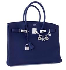 Hermes Navy Blue Nuit Togo 35cm Birkin Palladium Hardware Jewel-Toned Navy