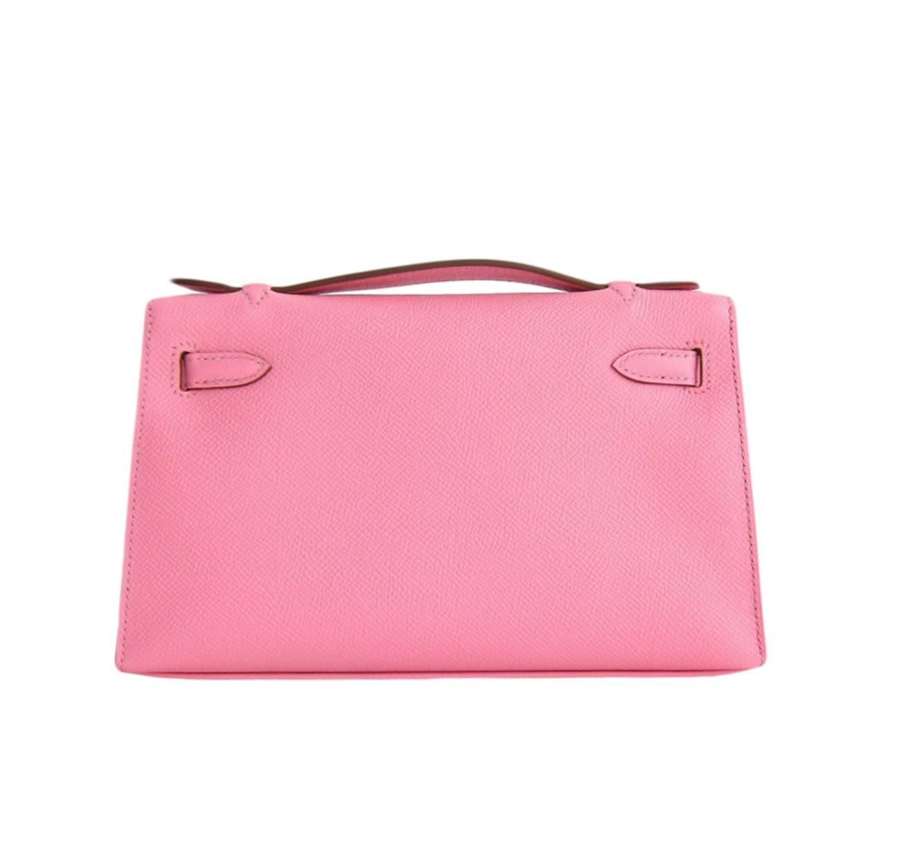 Hermes Rose Confetti Pink Epsom Kelly Pochette Clutch Bag Love   1