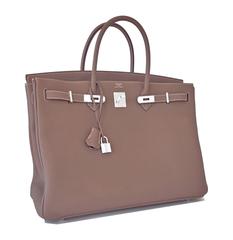 Hermes Etoupe 40cm Togo Birkin Bag Palladium PHW Iconic Chic