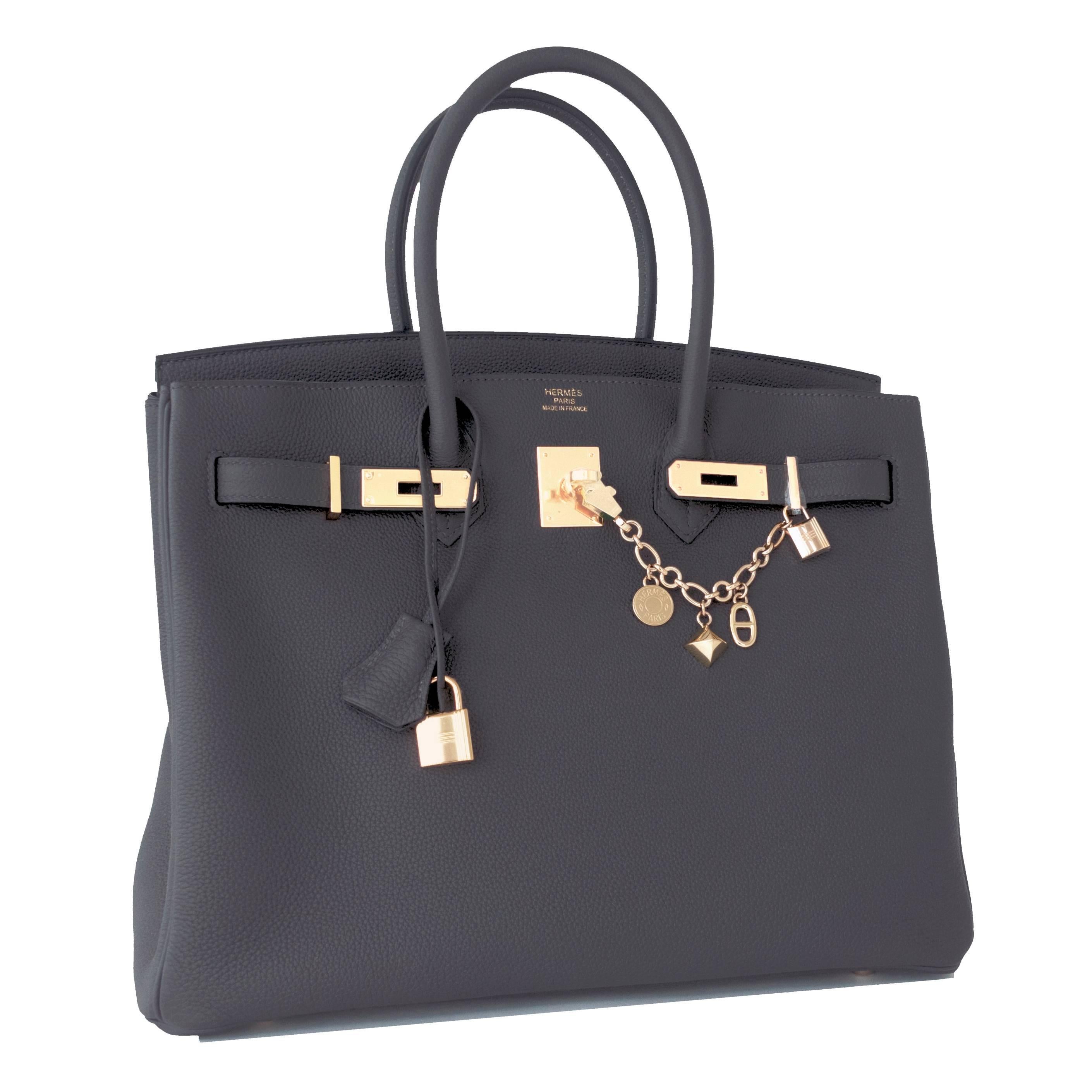 Hermes Graphite 35cm Togo Birkin Gold Hardware GHW Dark Gray Bag Superb
Store fresh. Pristine condition.  Interior X stamp purchased from store in 2016 (with plastic on hardware).  
Perfect gift!  Comes with keys, lock, clochette, a sleeper for