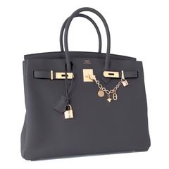 Hermes Graphite 35cm Togo Birkin Gold Hardware GHW Dark Gray Bag Superb
