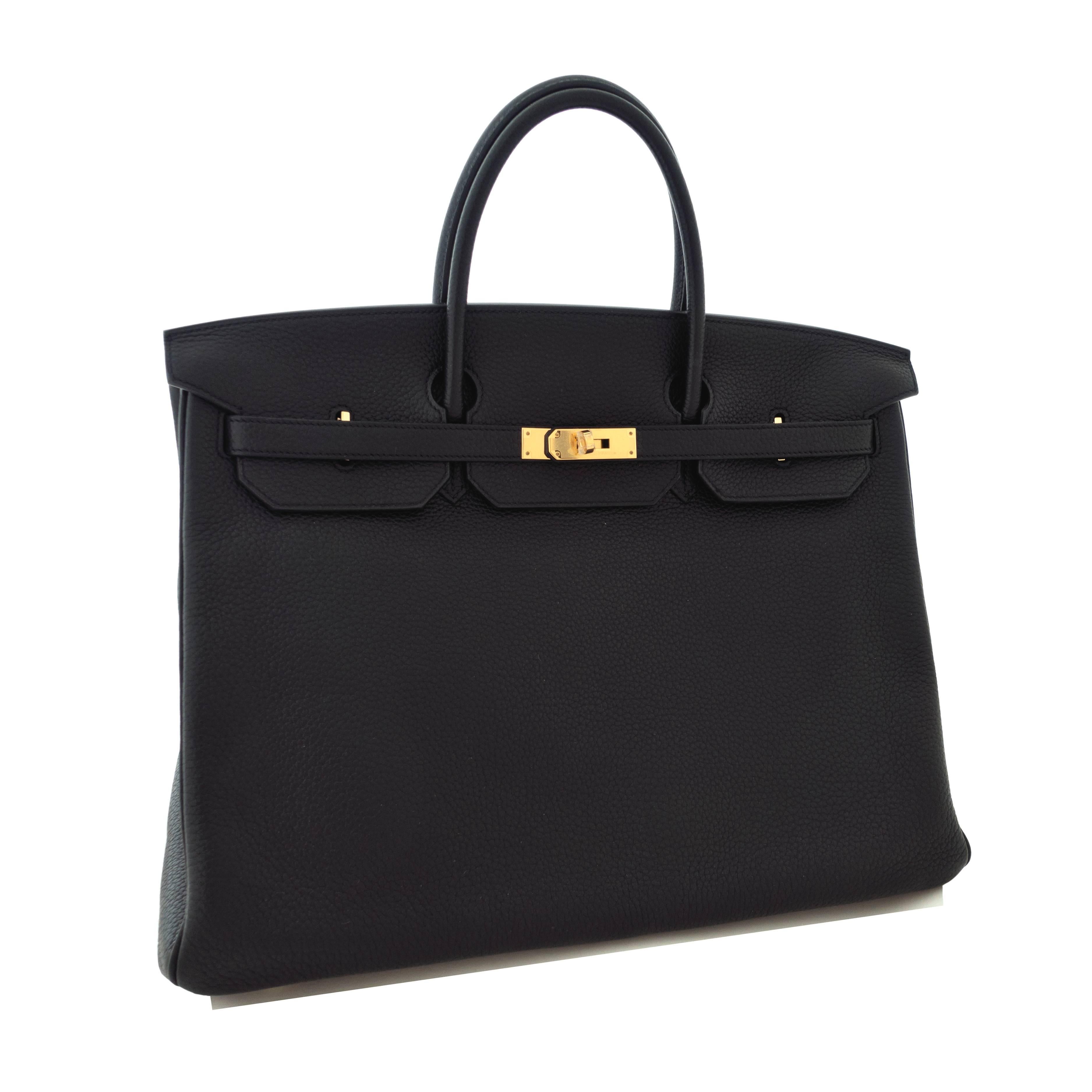 Hermes Black 40cm Fjord Birkin Gold Hardware GHW Leather Unisex Power Birkin In Excellent Condition In New York, NY