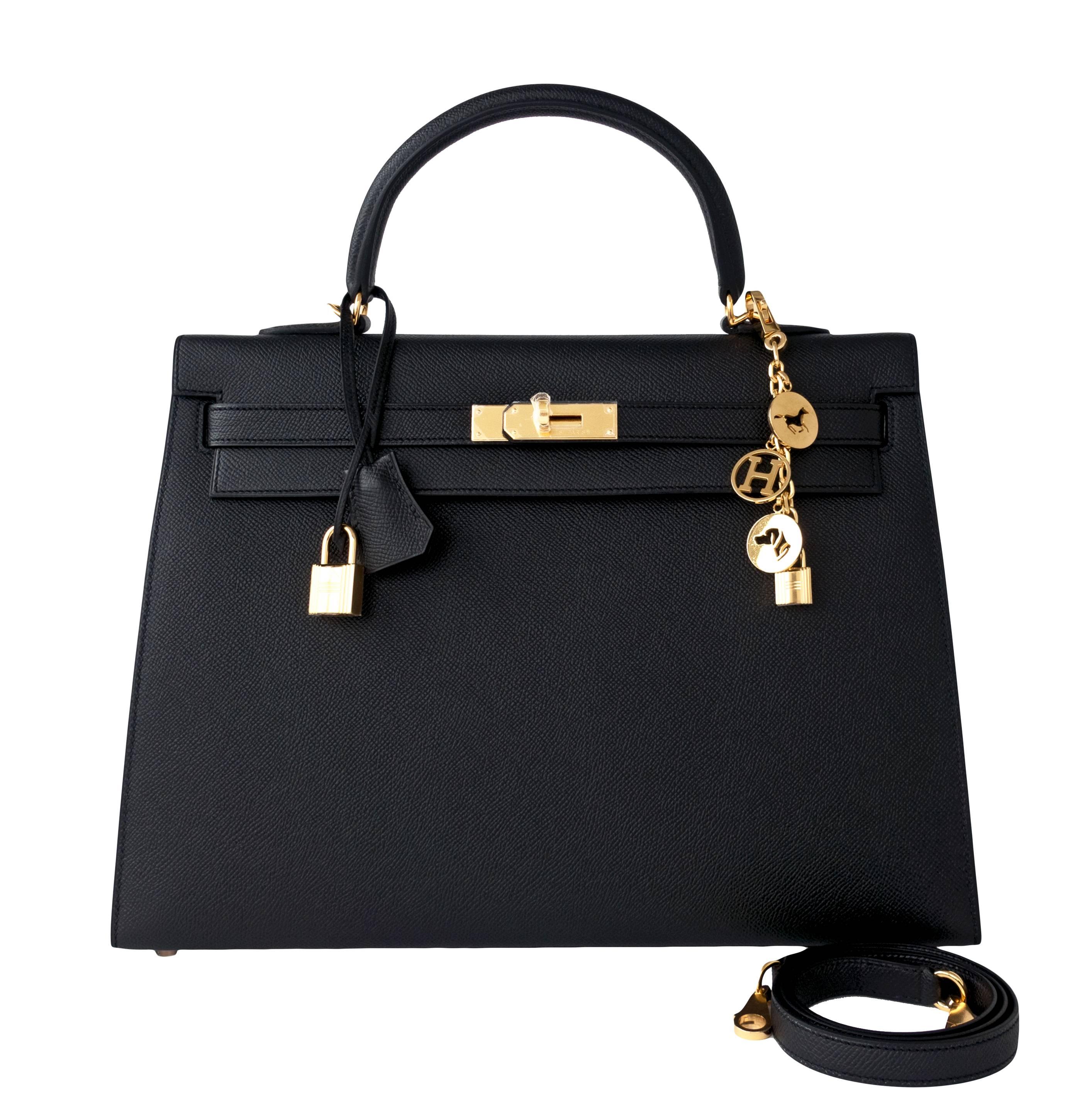 Hermes Black Epsom Sellier Kelly 35cm Gold Hardware X Stamp Superb