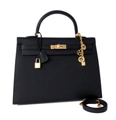 Hermes Black Epsom Sellier Kelly 35cm Gold Hardware X Stamp Superb