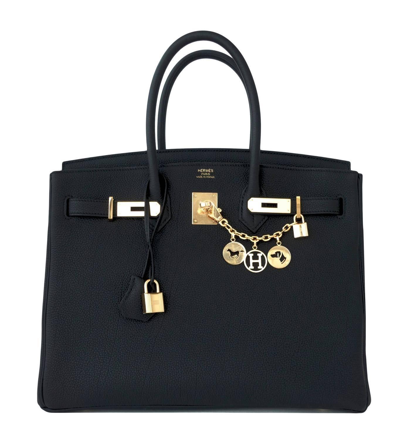 Celeb Fave Hermes Black Togo 35cm Birkin Gold Hardware GHW Power Birkin  In New Condition In New York, NY