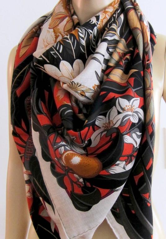 Hermes Flamingo Party Cashmere Silk Shawl Scarf GM Naturel Grail at 1stDibs
