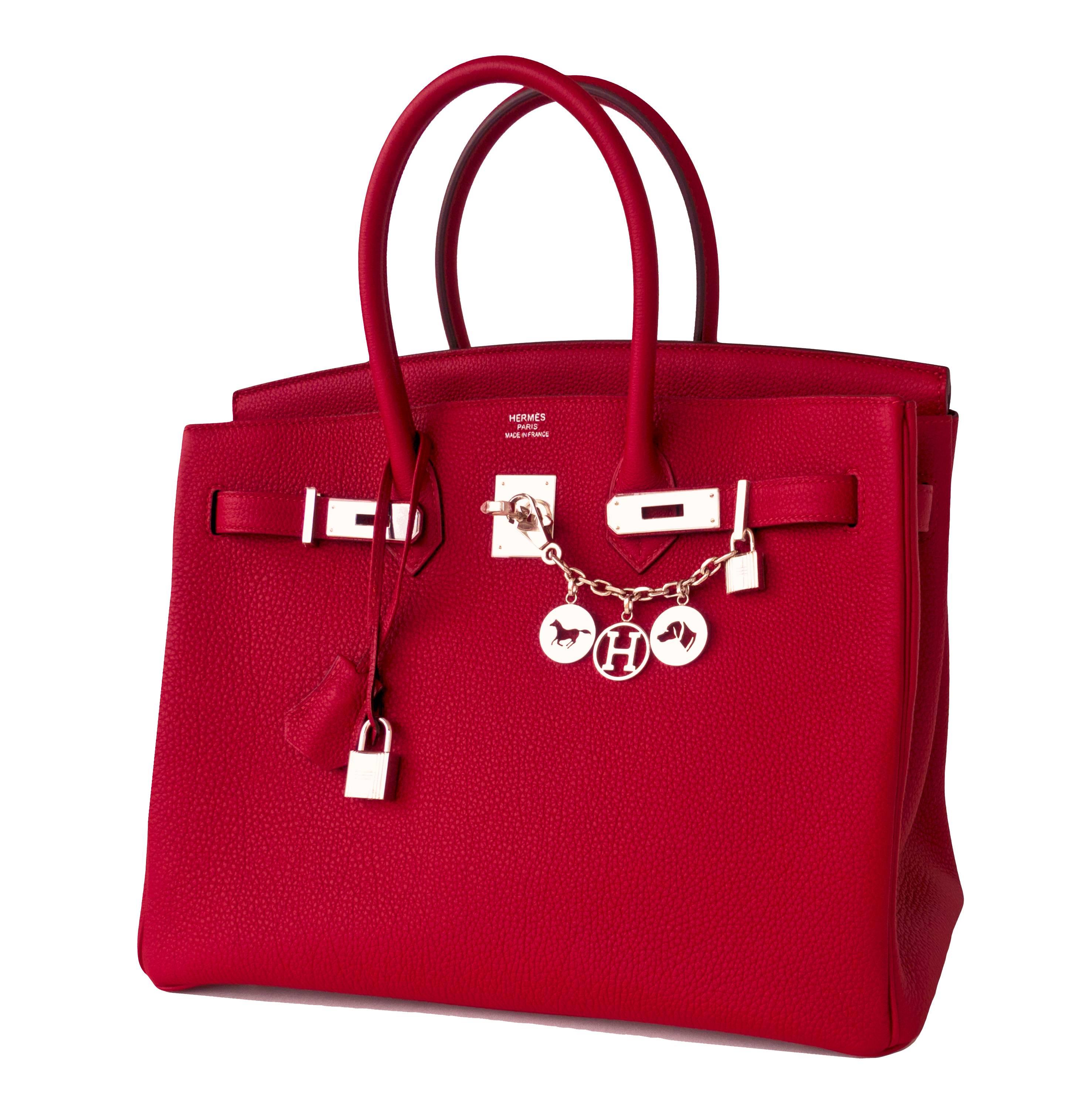 Hermes Rouge Grenat Garnet Red 35cm Birkin Togo Palladium Hardware Jewel
Brand New in Box. Store fresh. Pristine Condition (with plastic on hardware). 
Just purchased from Hermes store; bag bears new 2016 interior X stamp.
Perfect gift! Comes