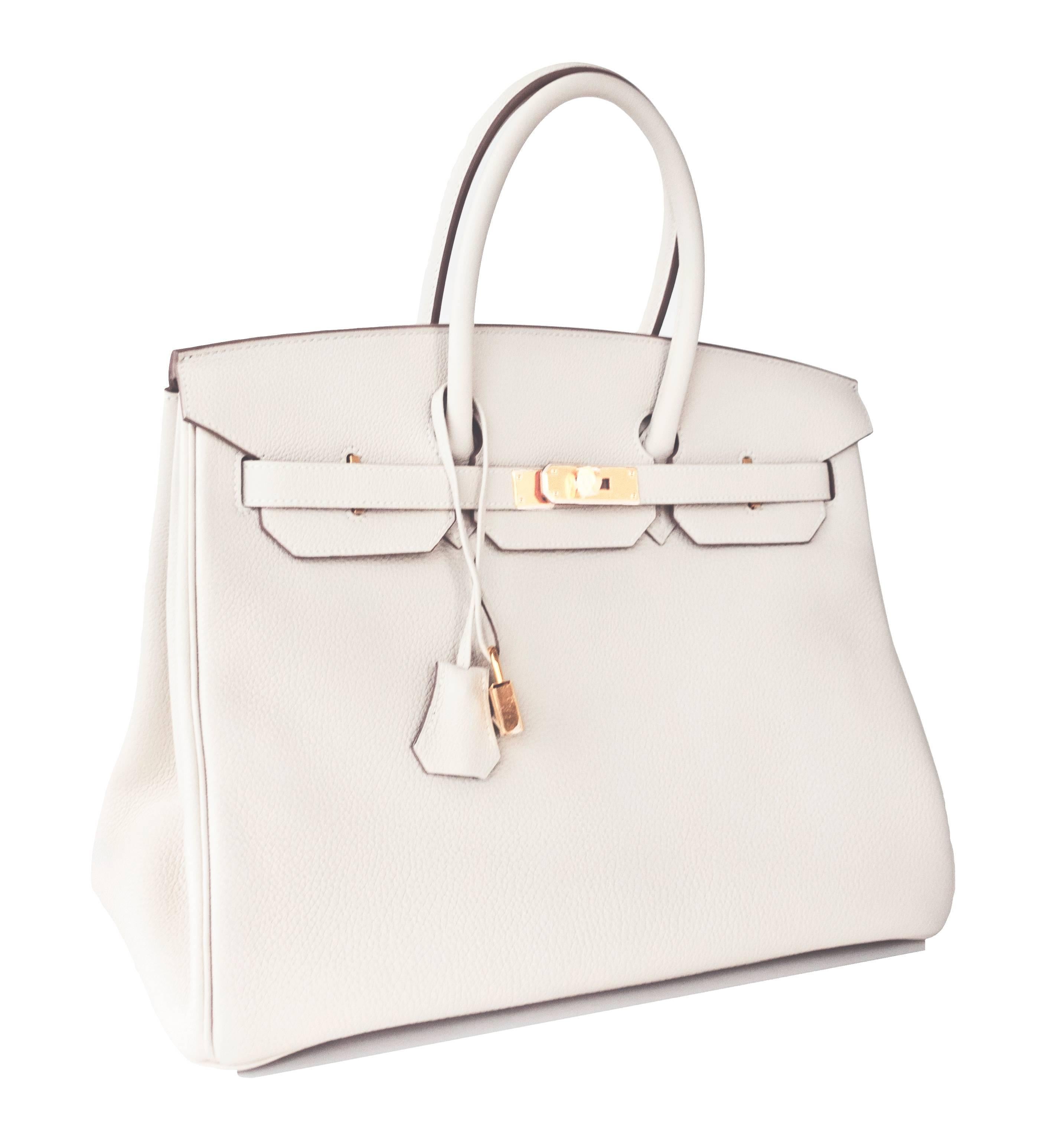 Celeb Fave Hermes Craie 35cm Togo Birkin Gold GHW Chalk Off White Bag In New Condition In New York, NY