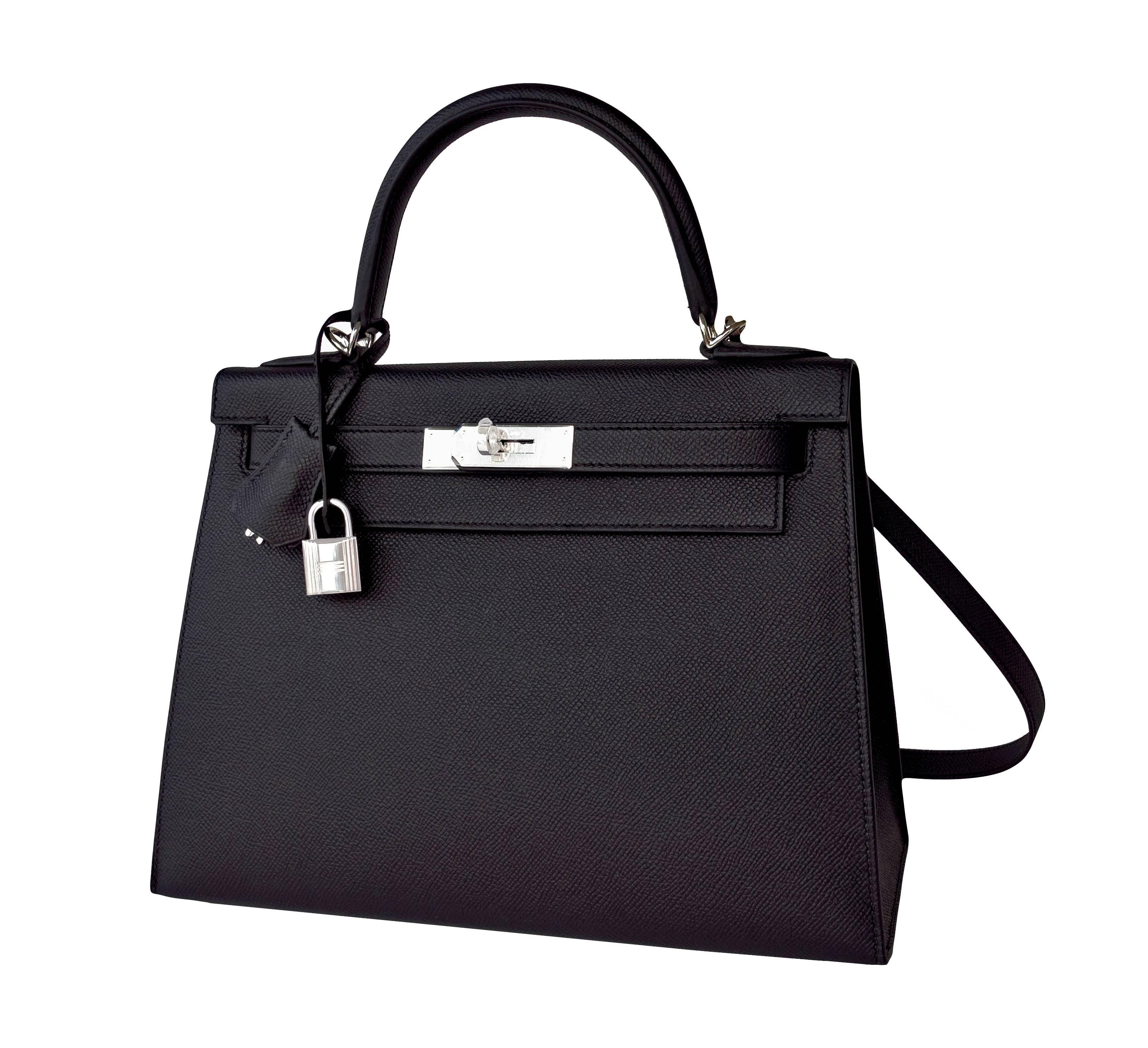 Fashionista Hermes Jet Black 28cm Epsom Sellier Kelly Palladium X Stamp
Brand New in Box. Store Fresh. Pristine Condition (with plastic on hardware).
Just purchased from Hermes store; bag bears new interior 2016 X stamp.
Perfect gift! Comes full