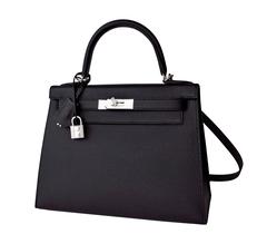 Fashionista Hermes Black 28cm Epsom Sellier Kelly Palladium Hardware X Stamp