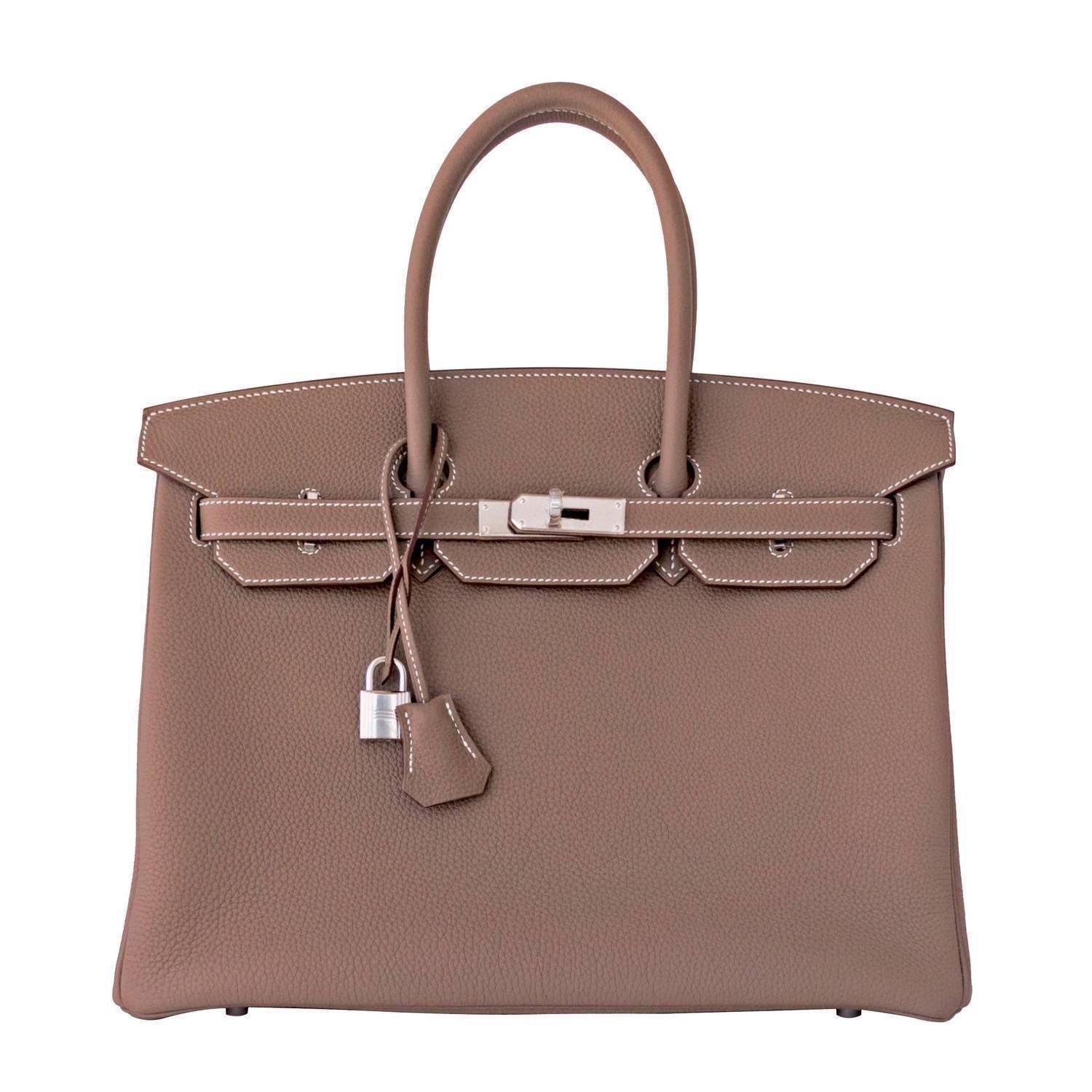 Hermes Etoupe Togo 35cm Birkin Palladium Taupe Bag  In New Condition In New York, NY