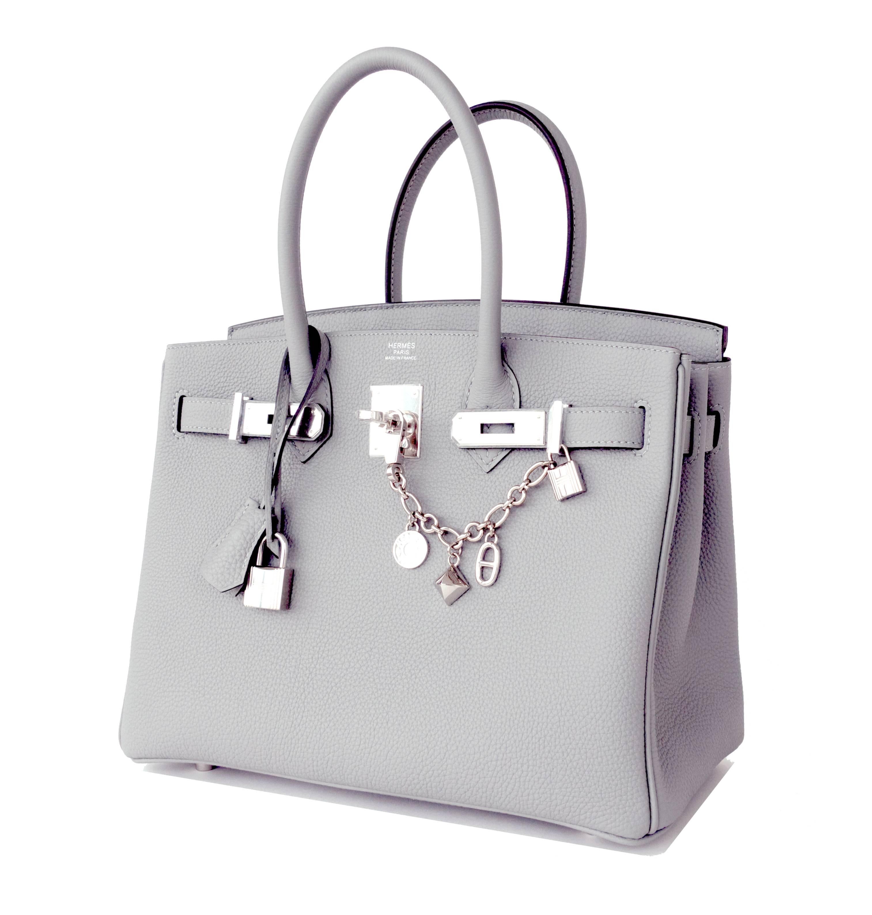 Hermes Gris Mouette New Grey 30cm Togo Birkin Bag Palladium So Chic
Store fresh. Pristine condition (with plastic on hardware). 
Just purchased from Hermes store in 2016 with new interior X Stamp. 
Perfect gift! Comes with keys, lock, clochette,